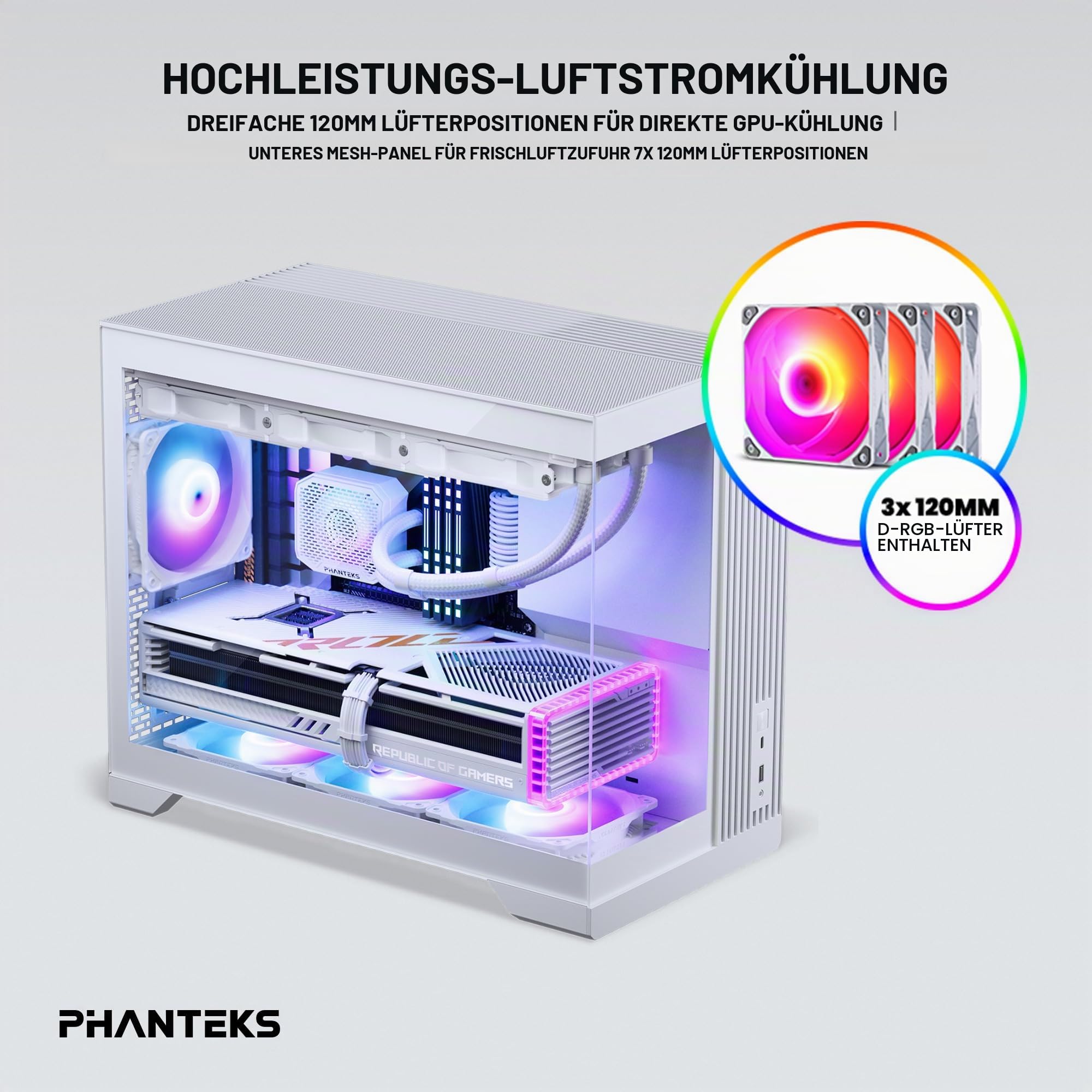 Phanteks XT V3 Mini-Tower PC-Gehäuse Weiß – Kompaktes Micro-ATX Case mit Tempered Glass, Unterstützung für 360mm Radiator & 430mm Grafikkarten – mit 3X 120mm RGB Lüftern