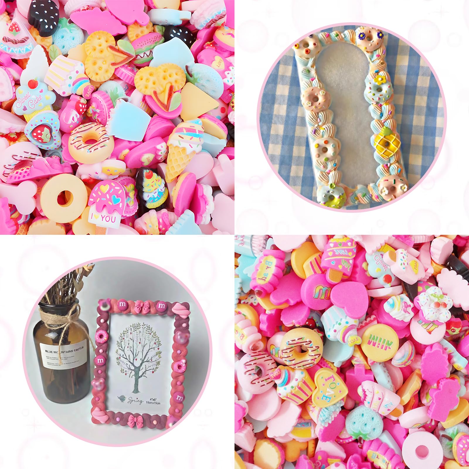 200 pcs Surtido Slime Charms,Cute Candy Sweet Fruits Donut Charms Ornaments Flatback Resin Cabochons for Craft Making Ornament Scrapbooking DIY Crafts Beads Making Supplies - Random Style