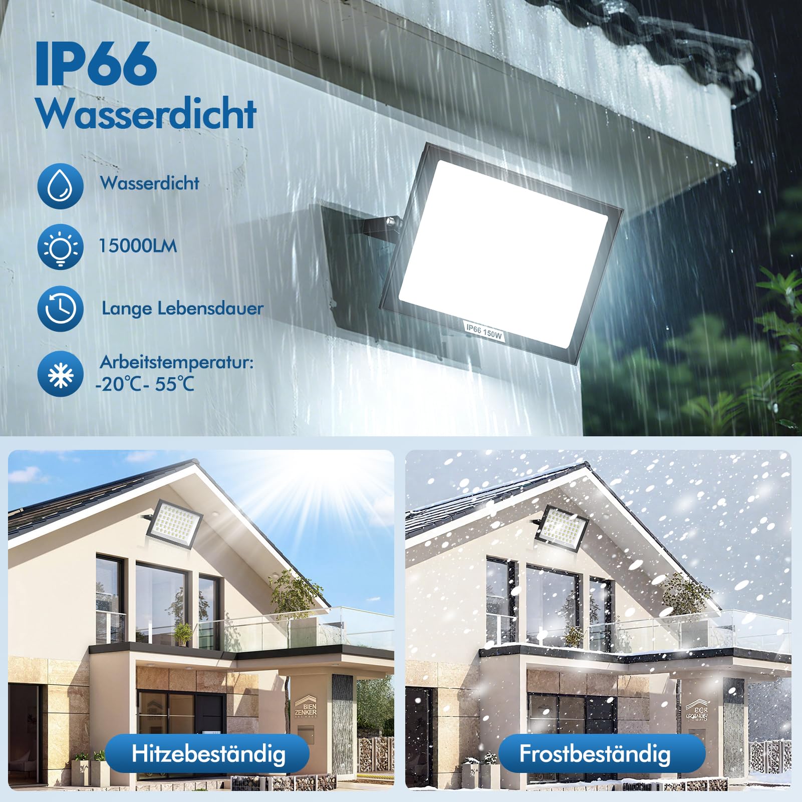 2 pezzi Proiettore LED Esterno 150W IP66 6500K Bianco Freddo Spot Esterno Potente Per Magazzino Giardino Garage Terrazza Parcheggio