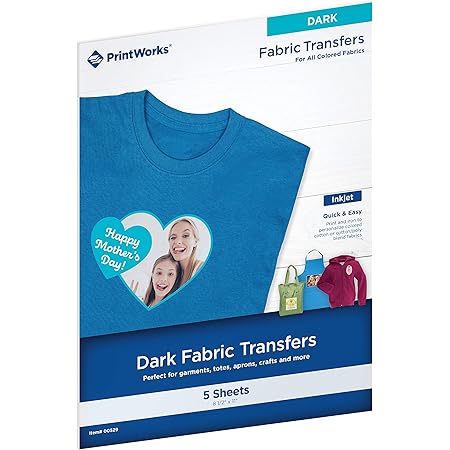 Printworks Dark T-Shirt Transfers, Perfect for DIY Christmas Presents and Crafts, For Use on Dark and White/Light Fabrics, Photo Quality, For Inkjet Printers, 5 Sheets, 8 ½” x 11” (00529)