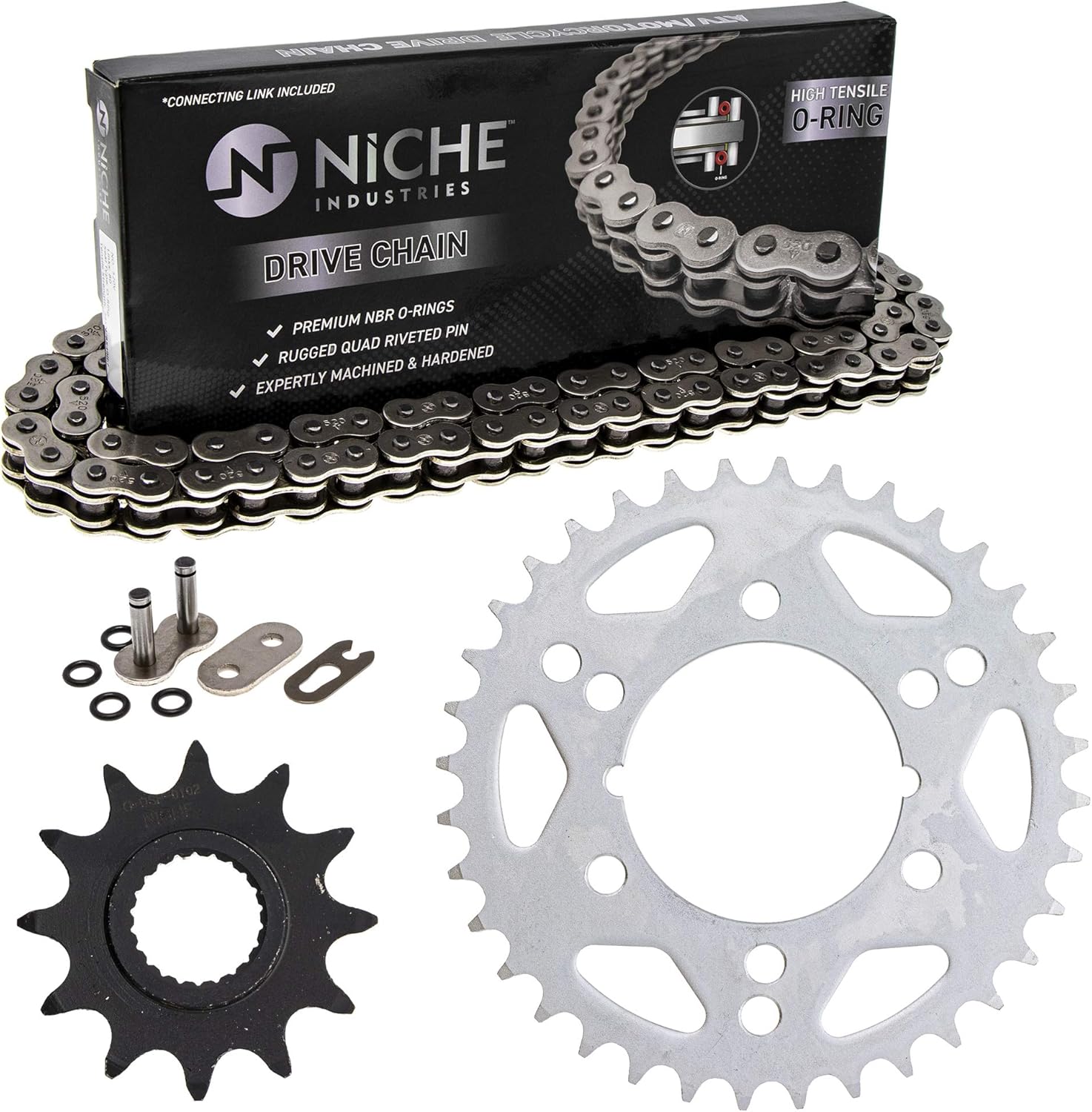 NICHE Drive Sprocket Chain Combo for Polaris Magnum 425 4X4 Front 12 Rear 36 Tooth 520V O-Ring 86 Links