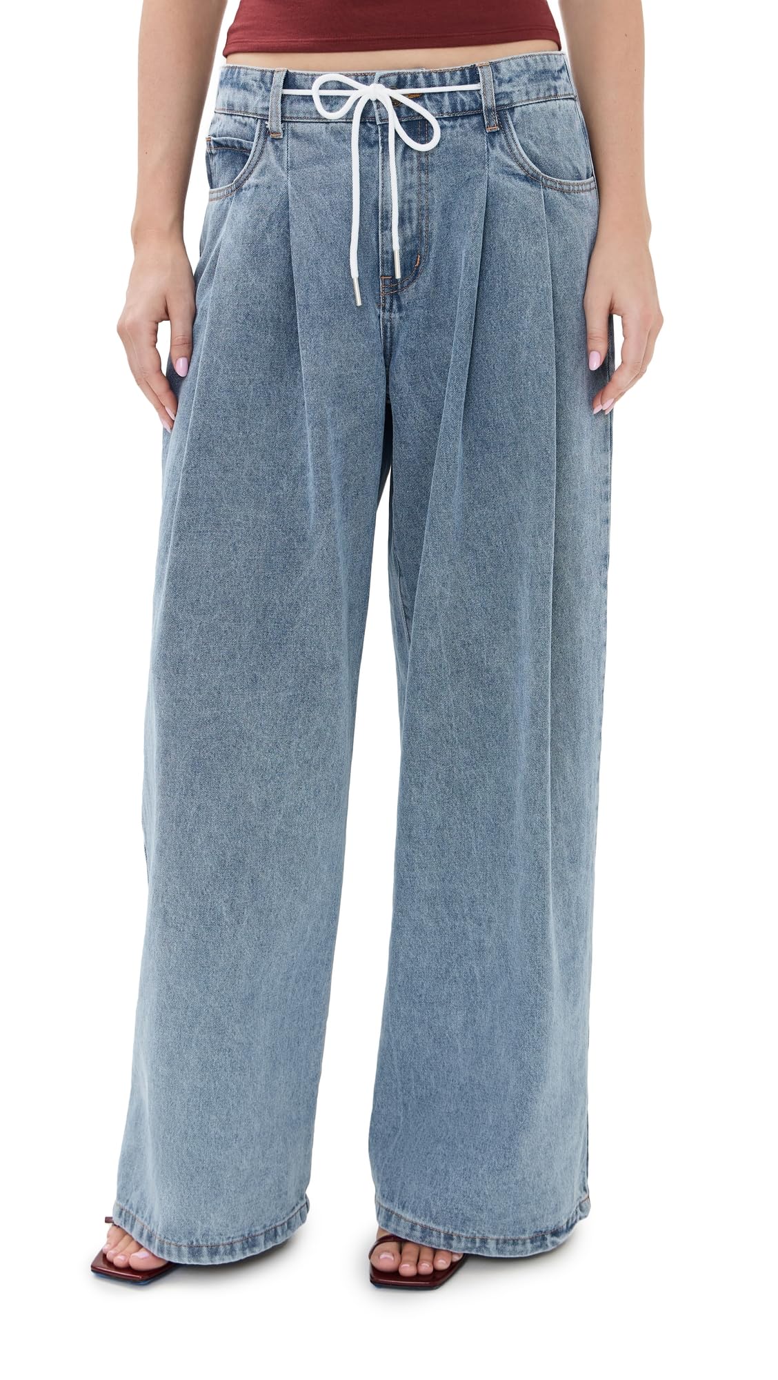 Lioness Womens Slouched Tie Up Jeans