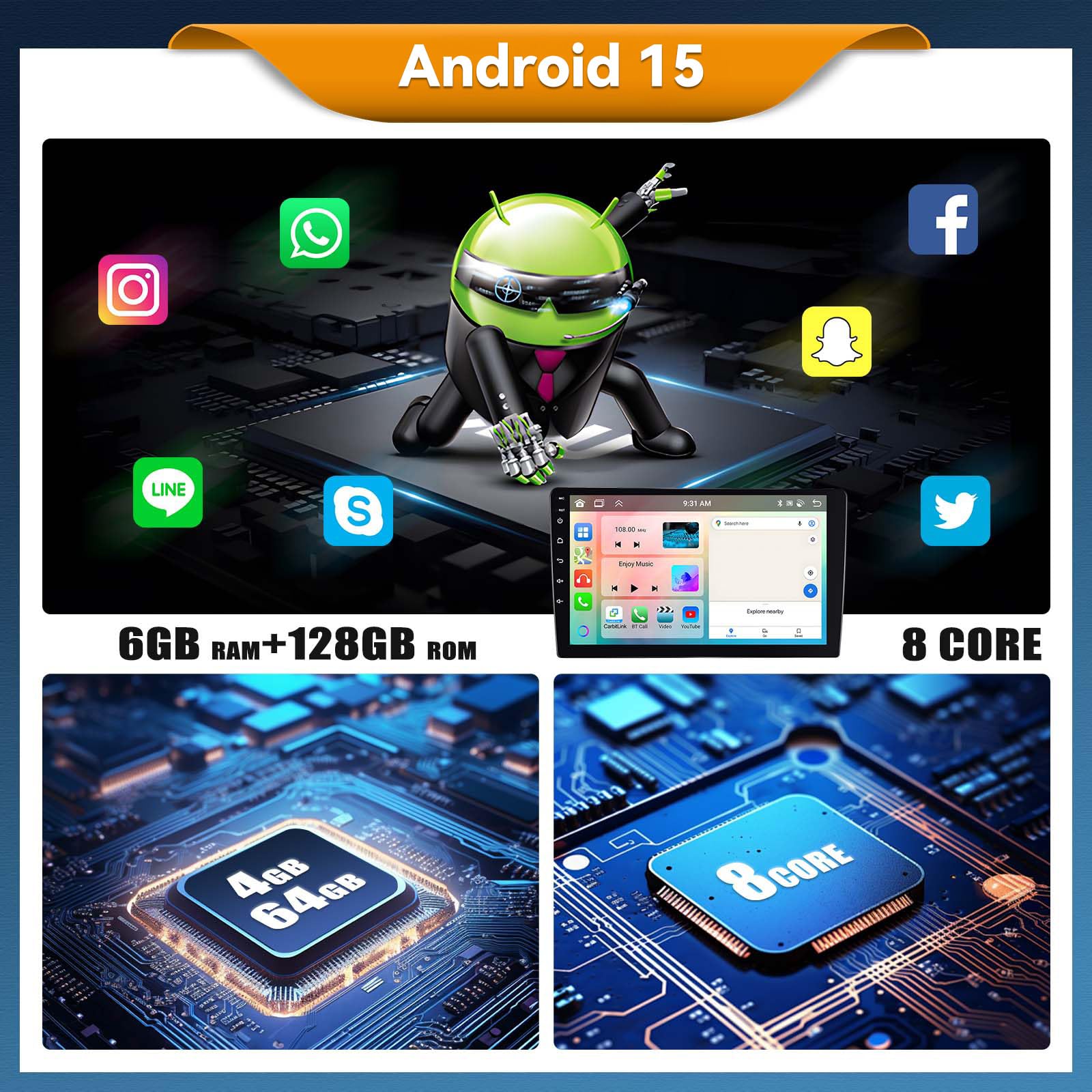 Android 15, 6G+128G 8-Kern GOHHDL Autoradio 2Din für VW Passat B6 B7 Magotan CC 2010-2015 Carplay Android Auto, 10.1 Zoll Touch Radio mit Mirror Link GPS WiFi Bluetooth FM/RDS EQ Rückfahrkamera&MIC