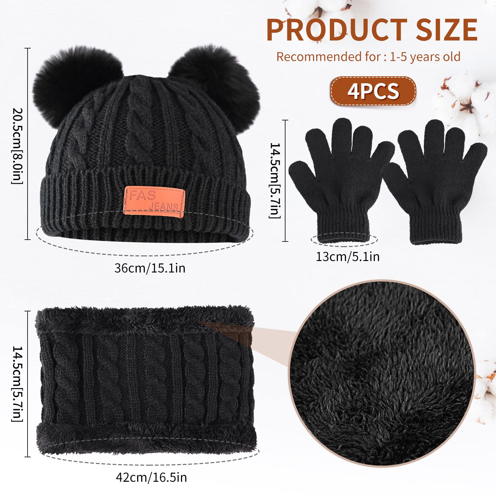 Bekecidi Dziecięca czapka, szalik, rękawiczki, zestaw zimowych czapek, czapka beanie, ciepła czapka z dzianiny, szal pętelkowy, czapka i rękawiczki, dla małych dzieci, zestaw dla chłopców i