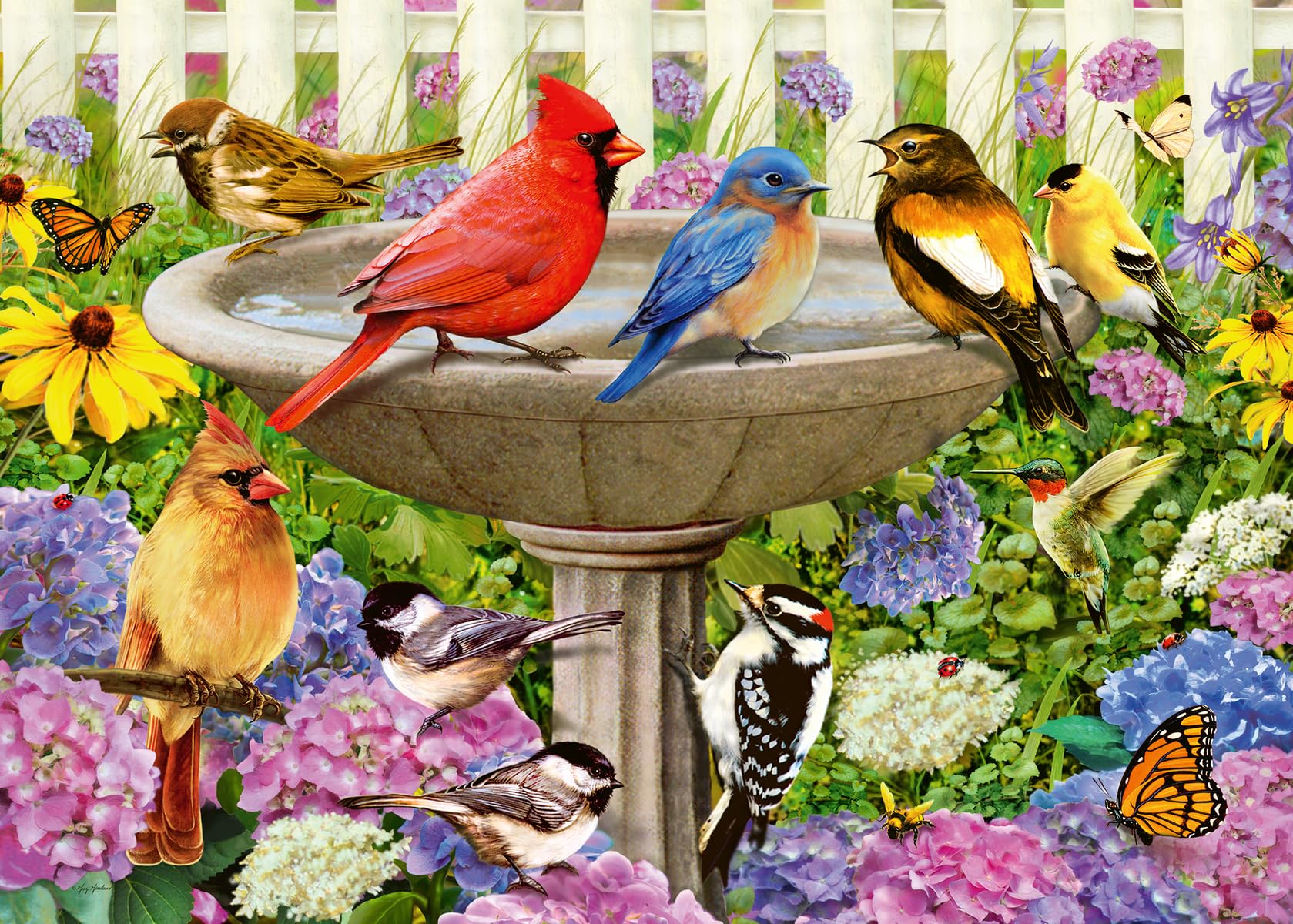 Ravensburger - at The Birdbath - 500 Piece Large Format Jigsaw Puzzle - Enjoy Peace & Tranquility While Birds Flit and Flutter - Frameable - Premium Quality - Puzzles for Adults