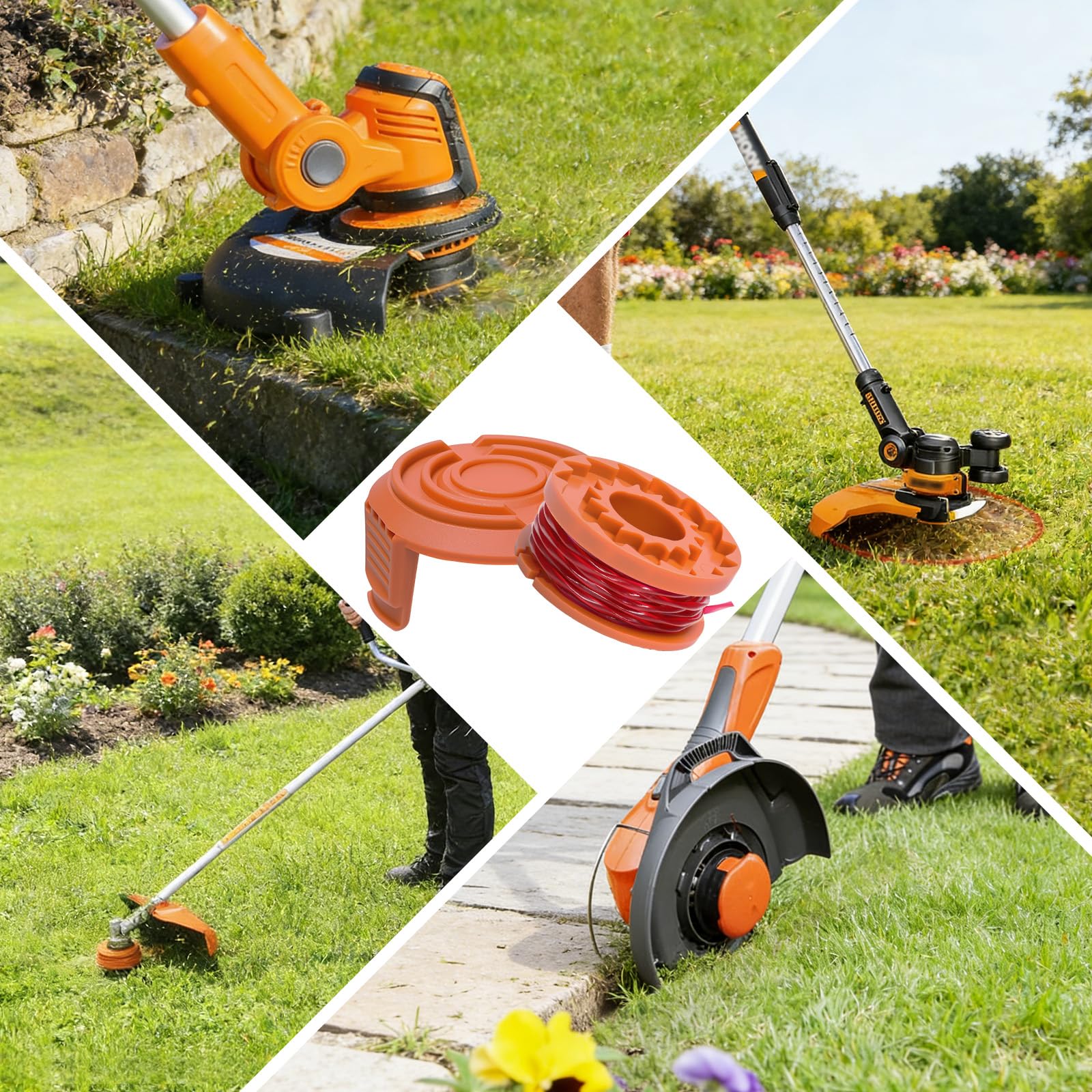 Gucass Zestaw 12 zapasowych szpul z żyłką do podkaszarki, kompatybilny ze wszystkimi podkaszarkami Worx 20 V, średnica 1,65 mm, 3 m, zawiera 10 opakowań żyłki do podkaszarki i 2 opakowania zaślepek