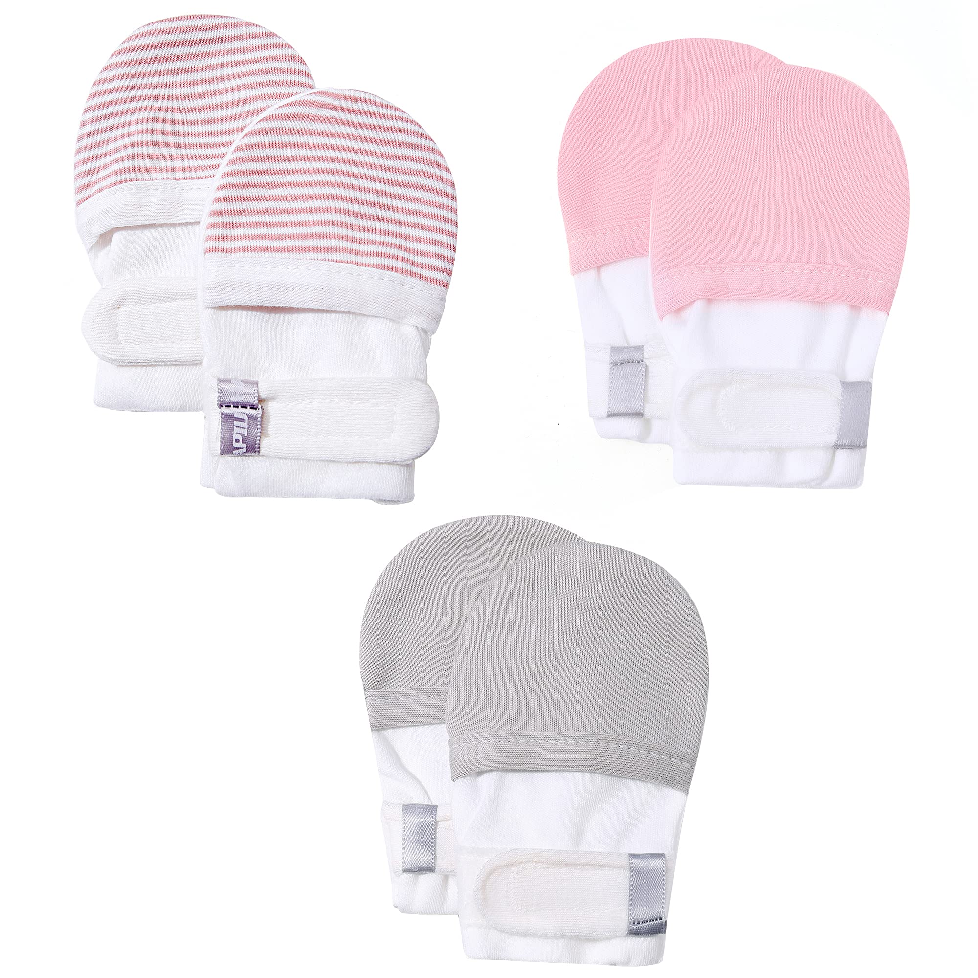 HAPIU Baby Newborn No Scratch Mittens Stay On, 100% Cotton Adjustable 0-12M
