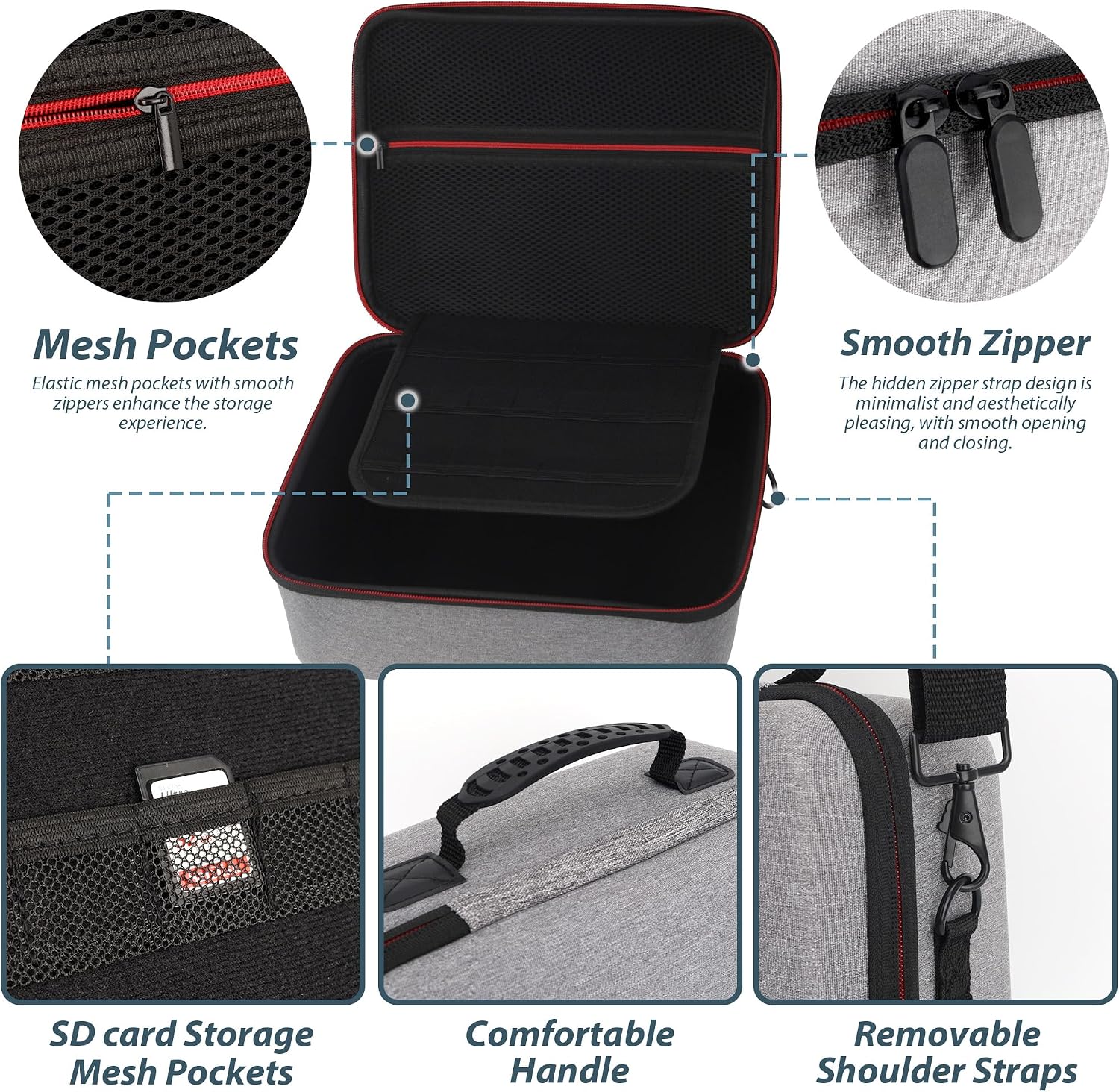 DSLR Camera Case for Canon EOS Rebel T7/T100/R50/R6 Mark II/R7/R8/90D/5D Mark IV, Fits Sony, Nikon DSLRs, Holds Lens & Tripod with Adjustable Dividers, SD Card Storage (Grey, L)