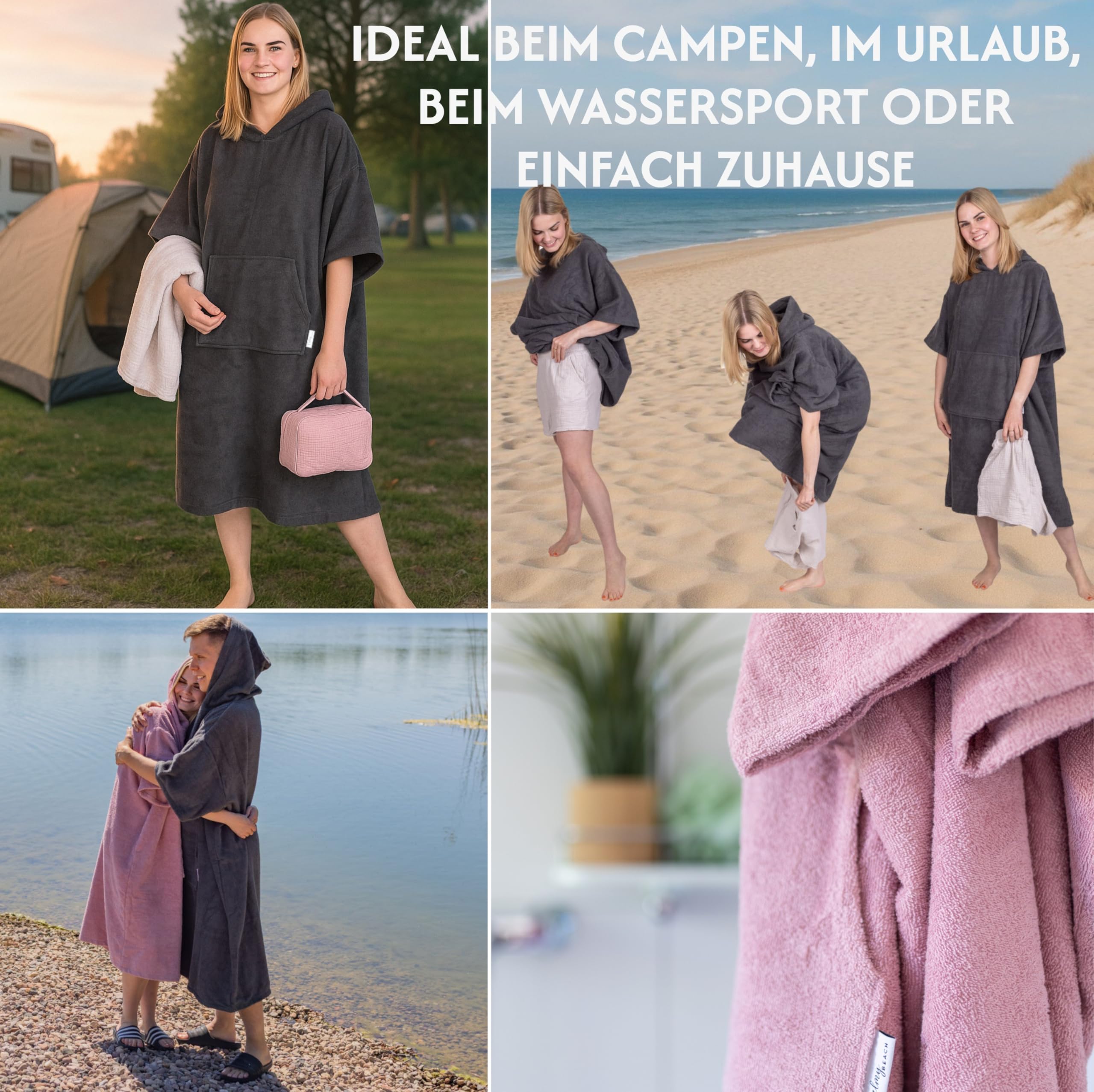 Frottee Badeponcho Damen Herren - Strandponcho 100% Baumwolle Surf Poncho Erwachsene Handtuch Kapuze Bade Surfponcho Bademantel