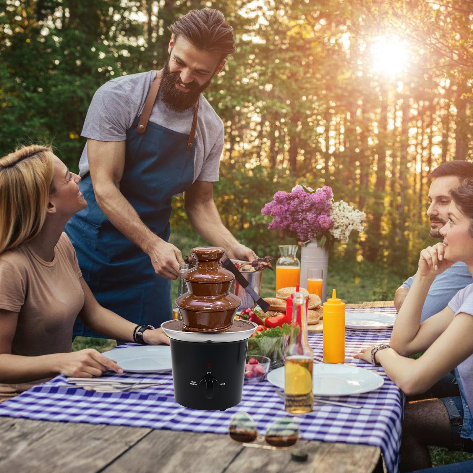 Fontana di cioccolato, 3 piani, 60 W, set di fonduta elettrica al cioccolato, in acciaio inox, set di fontane a 3 livelli, per compleanni, feste e famiglie