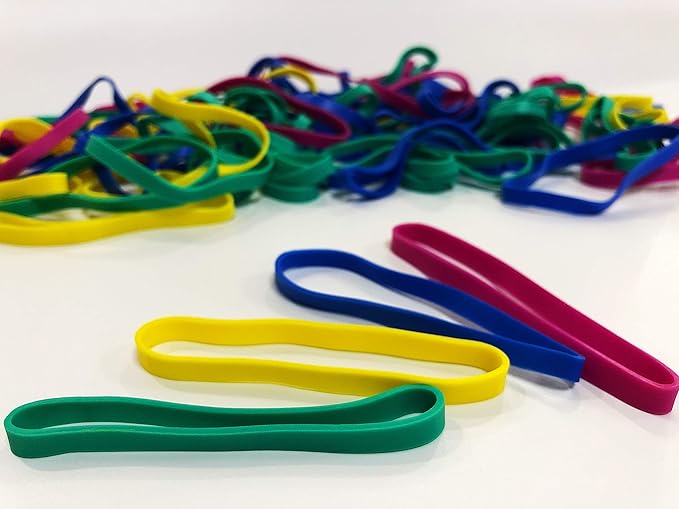 Rubber Bands, Size 64 (3 1/2" x 1/4"), Colorful Elastic
