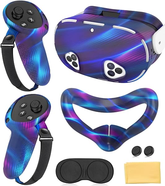 Silicone Cover Set Compatible with Meta Quest 3S Accessories, VR Protector Face Cover, Controller Grips, Front Shell Hea