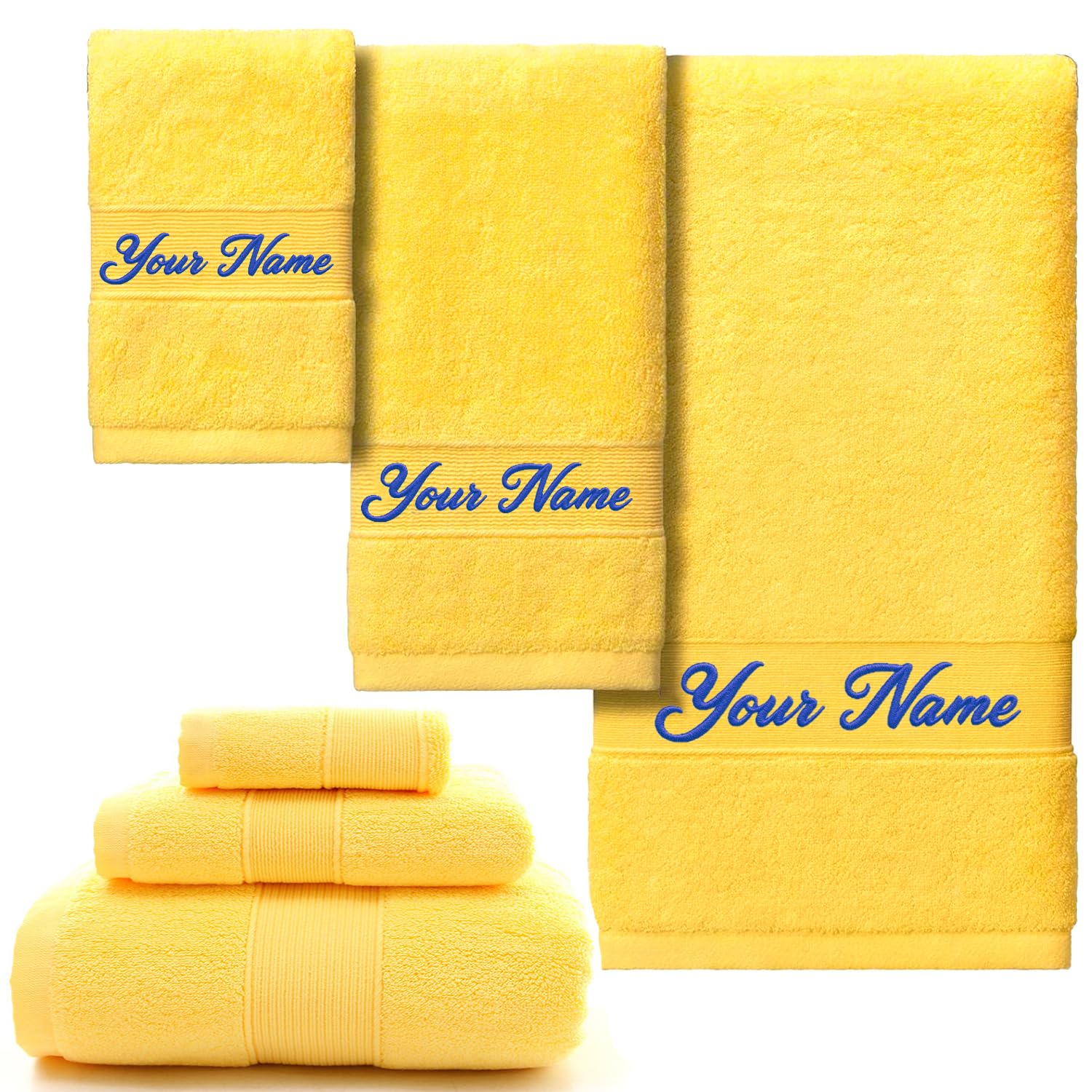 3 Piece Personalised Embroidered Towel Set - Custom Name/Monogram Luxury 100% Cotton Washcloth Hand and Bath towel Soft Absorbent Valentine’s Gift for Couples/Adults/Kids | Unique Wedding/Birthday
