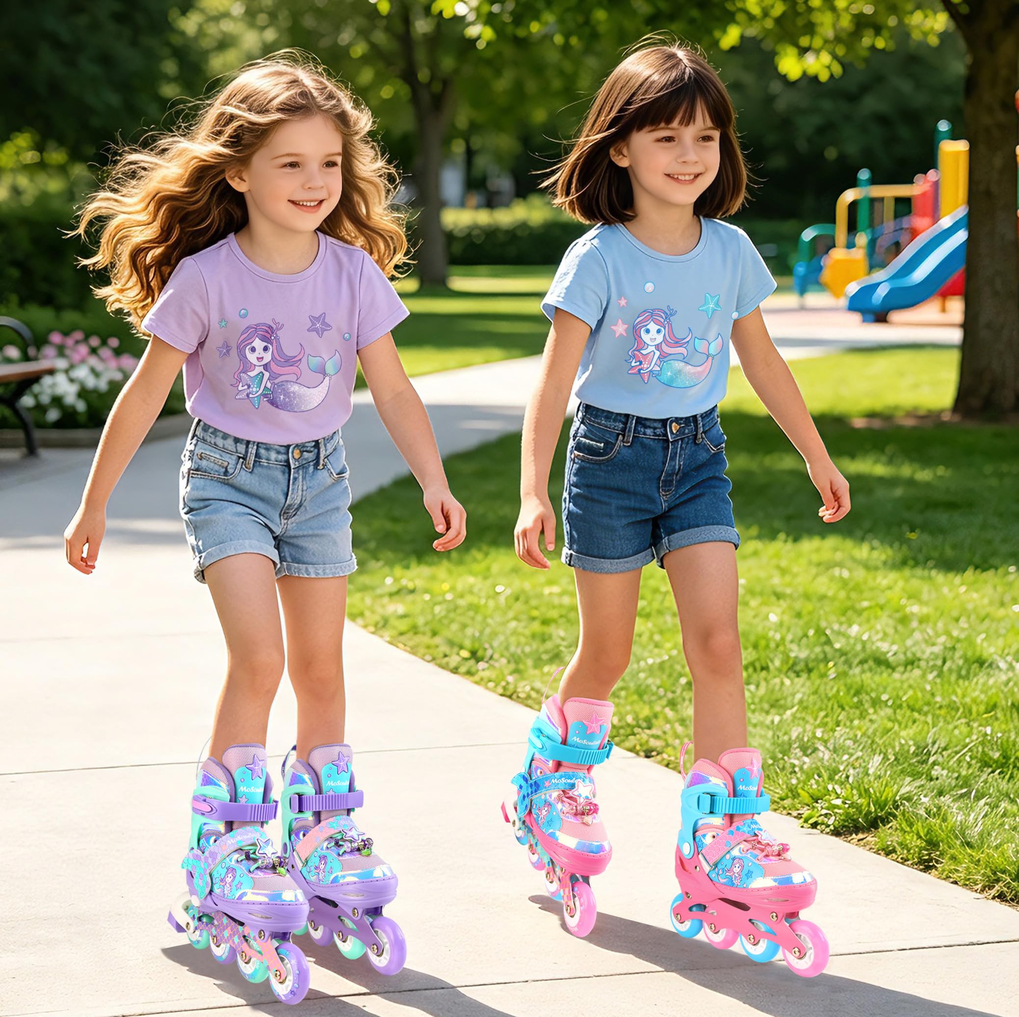 Sirène Patins à roulettes Filles Rollers en Ligne Réglables Tailles Ajustables pour Débutants Filles Garçons Cadeau d'anniversaire Noël
