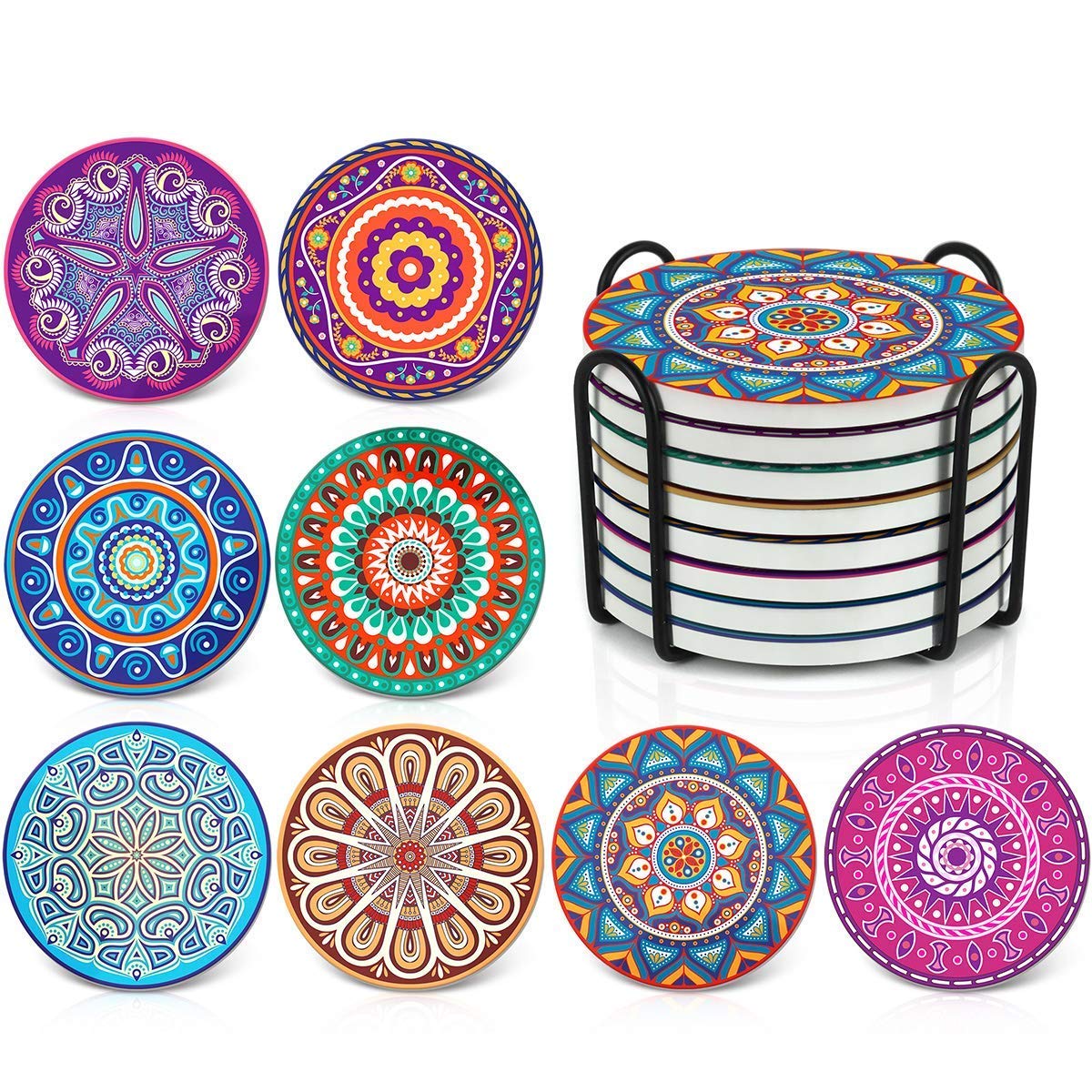 Darate Absorbent Coasters with Holder Set of 8, Coasters for Drinks, Unique Housewarming Gift, 4 Inch Round Coaster for Bedroom, Home, Office, Bar,