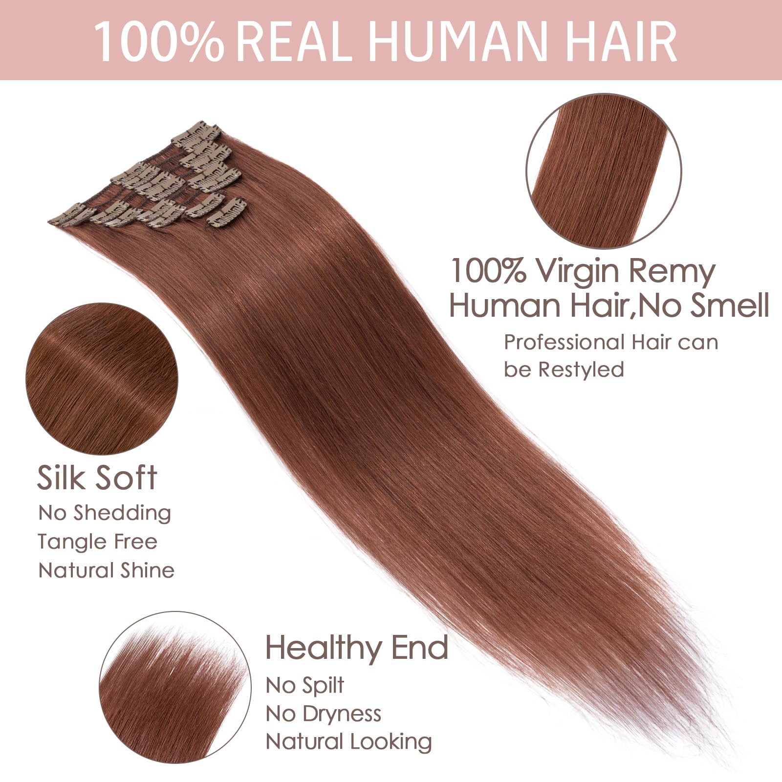 Silk-co 10inch Hair Extensions Clip in Hair Extension Human Hair #04 Medium Brown -Basic Thickness-Thin Weft- 8 Pieces Real Remy Straight Hair Extensions[50g] — view 157