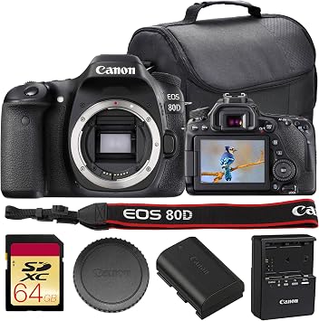 Canon EOS 80D DSLR Camera Bundle | 24.2MP APS-C Sensor, Dual Pixel CMOS AF, DIGIC 6 Processor & Vari-Angle Touchscreen | Great for Video & Vlogging 1263C004 + 64GB Card + Camera Bag