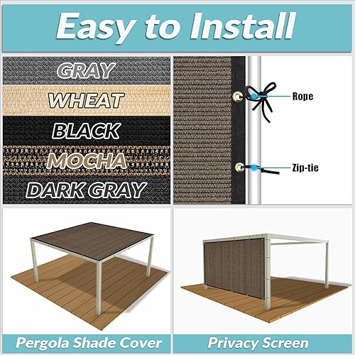 Miniatura 4 de Amagenix 90% tela de sombra de 6 x 10 pies, paño de sombra moca con ojales GN02 para pérgola cubierta de repuesto para toldo, grado comercial de 6 x