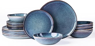 AmorArc Ceramic Dinnerware Sets,Handmade Reactive Glaze Stoneware Plates and Bowls Set,Highly Scratch Resistant | Dishwasher & Microwave Safe Dishes set,Service for 6 (18pc)