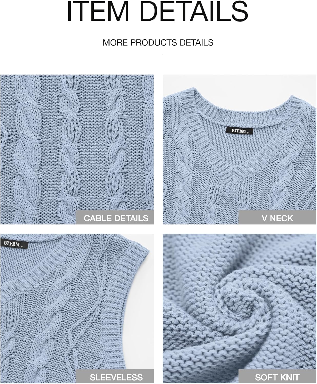 BTFBM Sweater Vest Women Oversized V Neck Cable Knit Casual Pullover Sweaters Fall Outfits 2025 Sleeveless Tops - Image 6