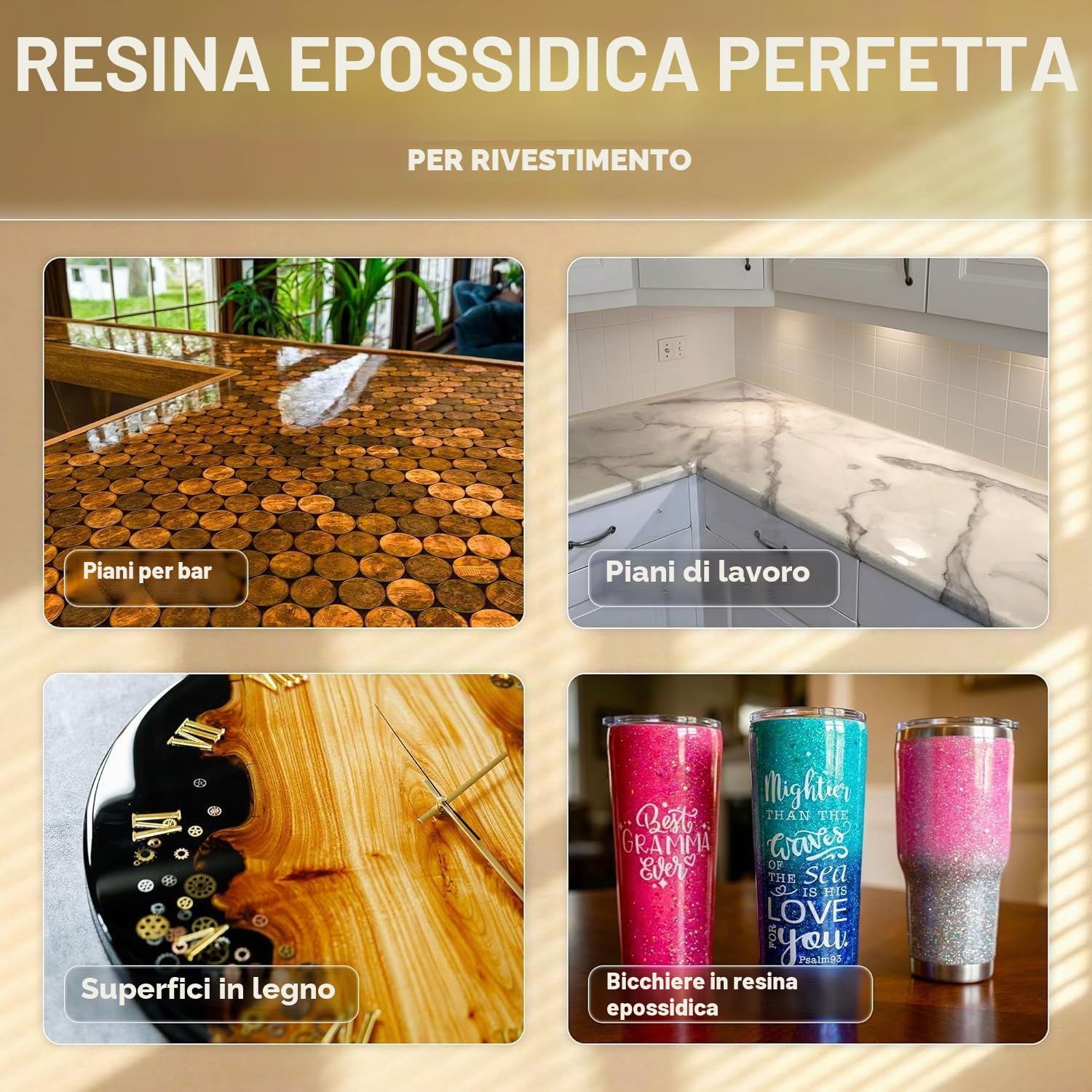 CRAFT RESIN 4L Resina Epossidica per Tavolo – Resina Epossidica Trasparente Kit, Resistente ai Raggi UV, Alto Lucido, Autolivellante – per Piani di Lavoro & Banconi – per Legno, Superfici