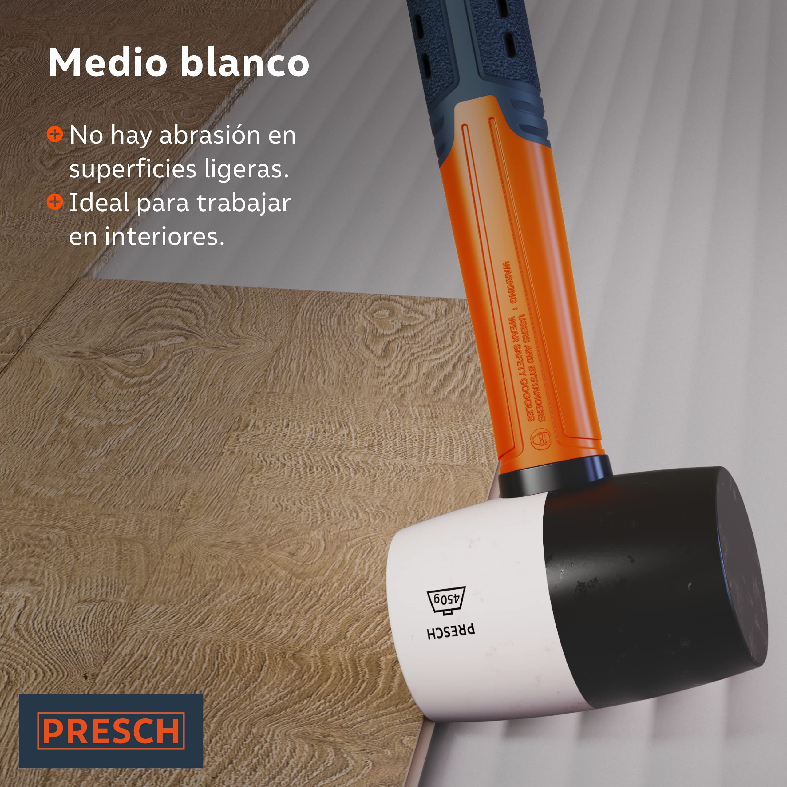 Presch Mazo de goma negro/blanco 450g - Martillo de goma dura con mango de fibra de vidrio | ⌀=55mm - Mazo de caucho polivalente para muchos usos