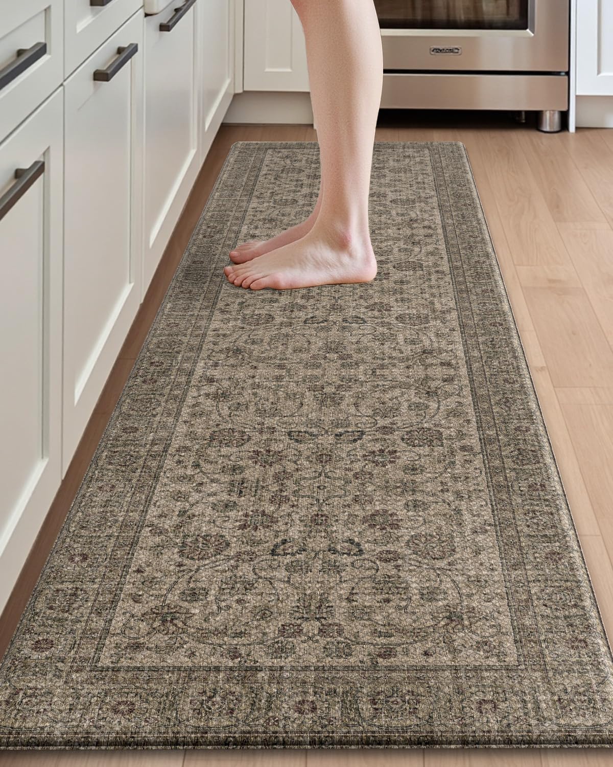 DEXI Kitchen Mats for Floor Cushioned, 23x86 Extra Large Long Runner Rug Non Slip, Waterproof Soft Comfort Standing Padded Anti Fatigue Decorative, Brown 86"L x 23"W x 0.4"Th Brown