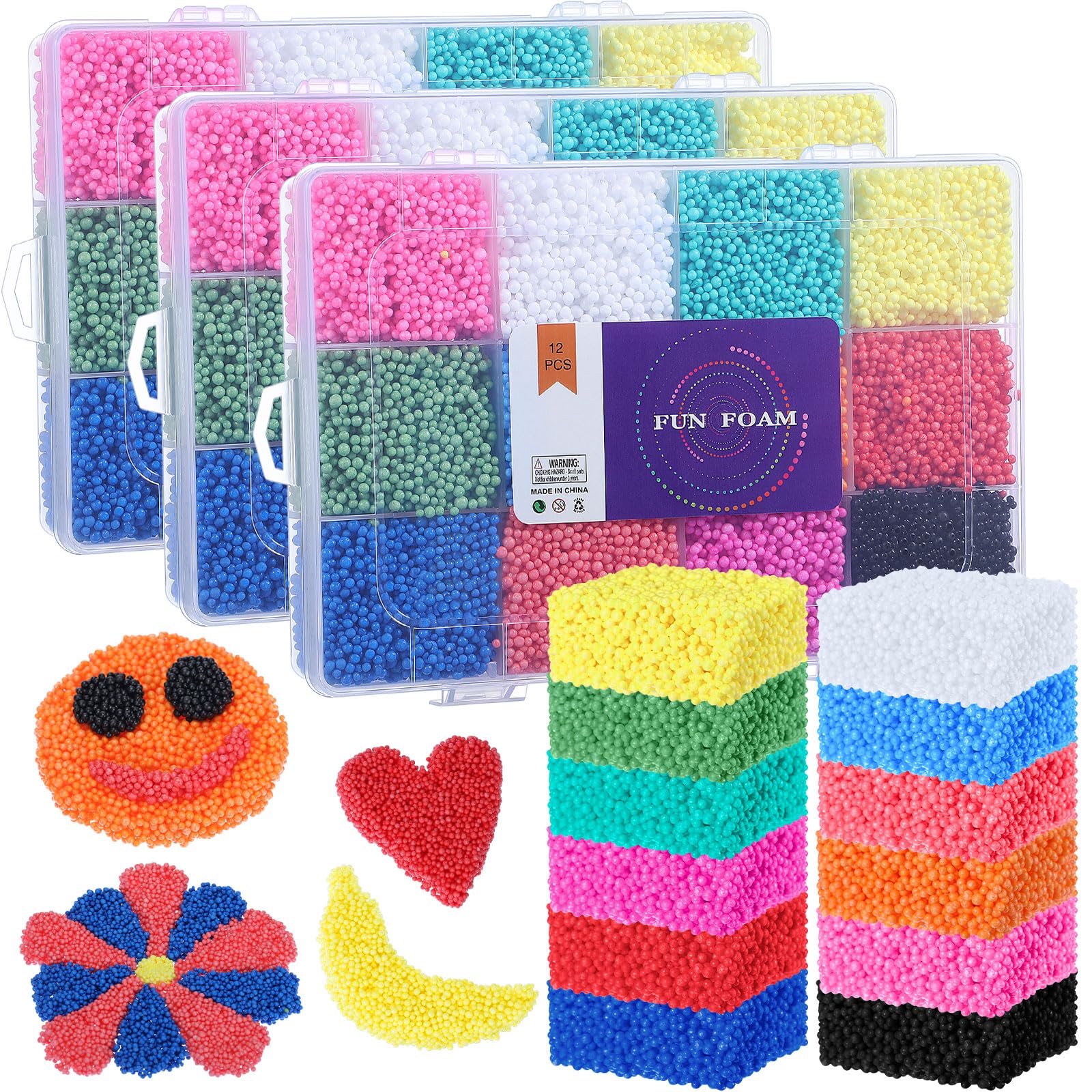 36 Blocks Modeling Foam Beads Play Kit 12 Colors Fun Foam with Reusable Container Foam Beads Educational Clay for Arts Crafts DIY Toys Develop Creativity Sensory Motor Skills