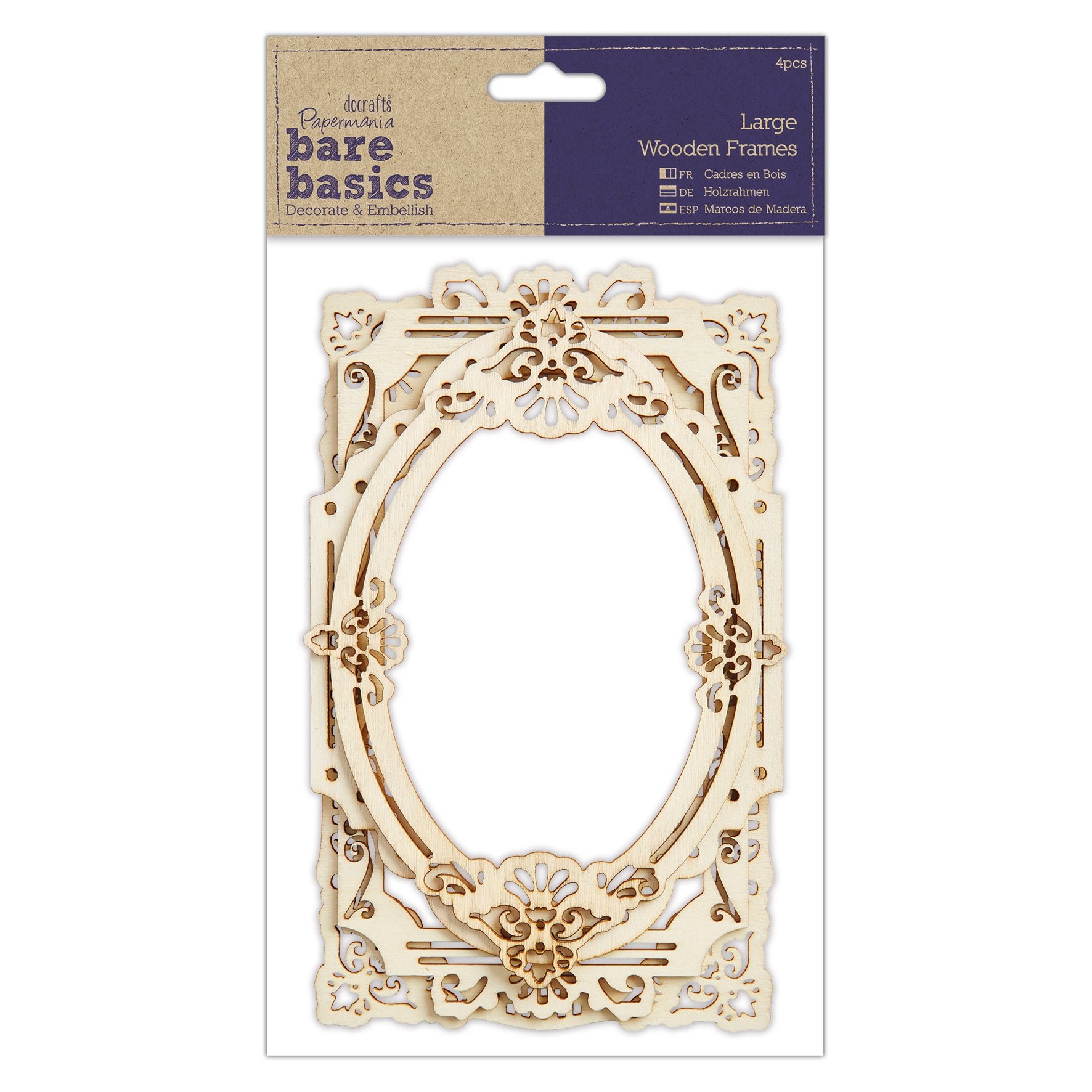 Papermania Natural Bare Basics Decorative Wooden Frames - Large - 4 Pieces