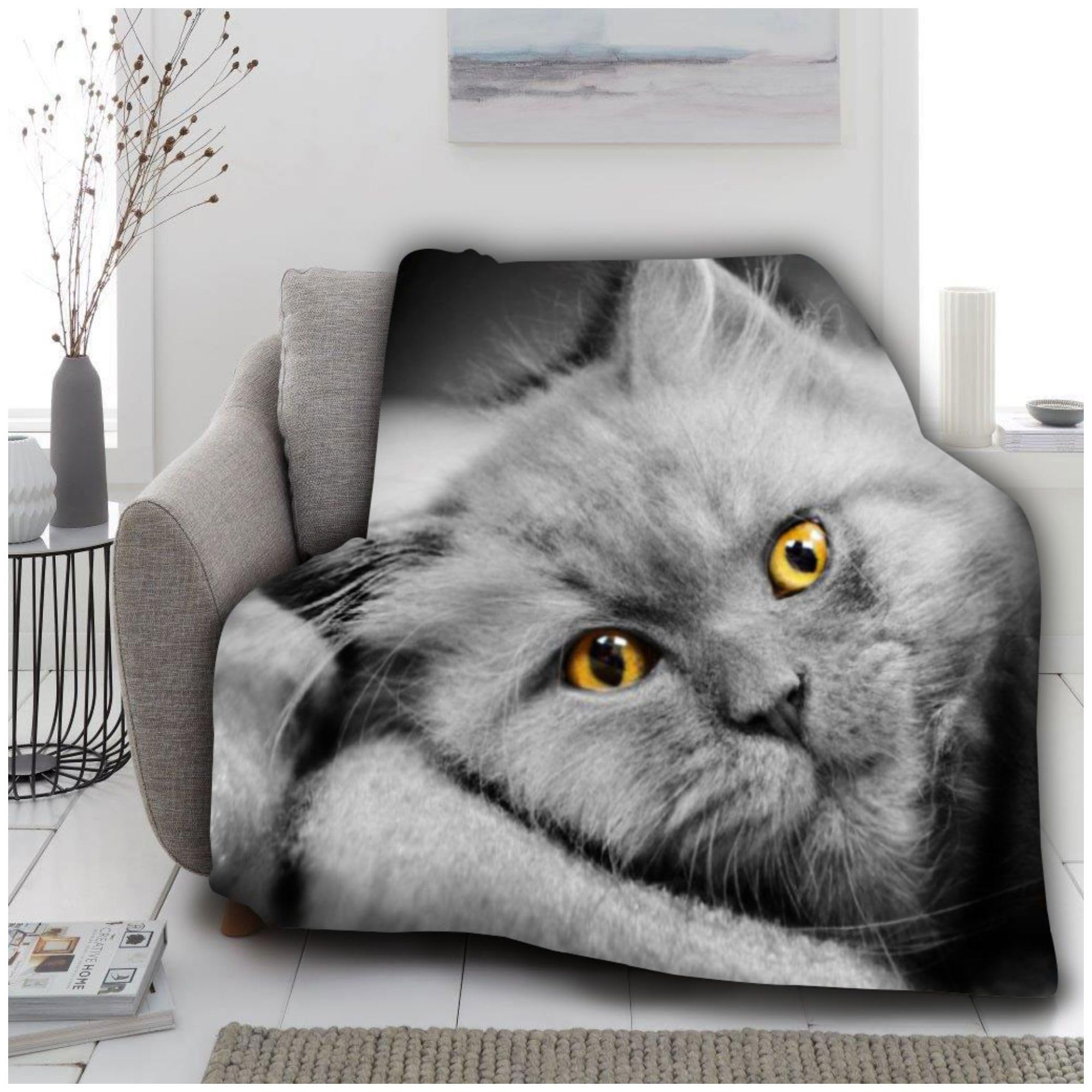 VELVETIO Premium 3D Cat Throw, Super Soft Warm Fleece Animal Print Blankets, Extra Large Cuddly & Snuggle Blanket For Sofa Couch, 200 x 240cm