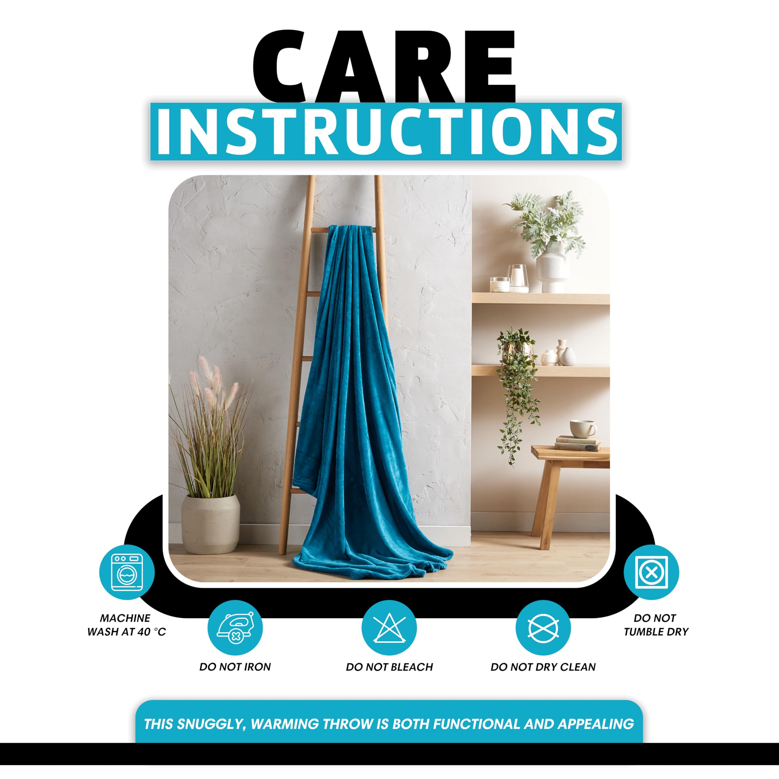 Olivia Rocco Flannel Fleece Throw Blanket Super Soft Warm Fluffy for Bed Sofa Couch Chair Lightweight and Cozy Solid Design, 150 x 200 cm Teal - Image 4