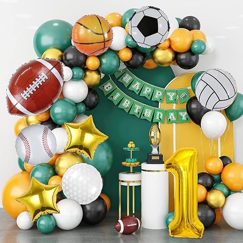 Miniatura 6 de 9 globos deportivos, fútbol, baloncesto, béisbol, voleibol, golf y fútbol, globo de aluminio de Mylar con número de cumpleaños deportivo,