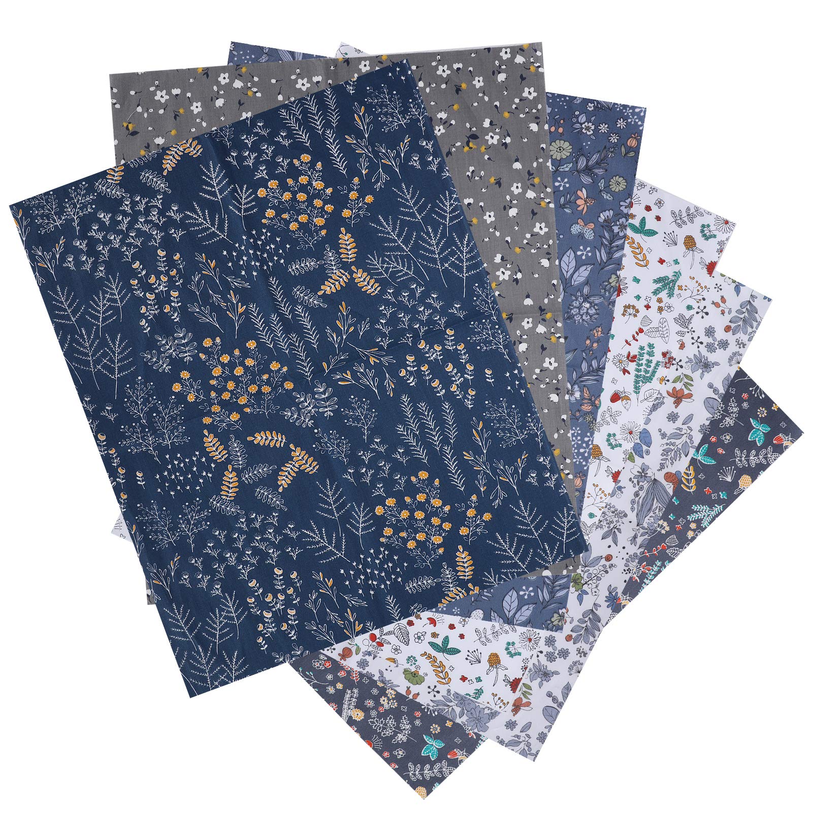 Cotton Fabric by The Meter, 6 Pieces Cotton Fabric for Crafts, Patchwork Kit for DIY Handmade Sewing, Quilting, Pink/Gray Flower Patterns, 50x40cm(Grijs)