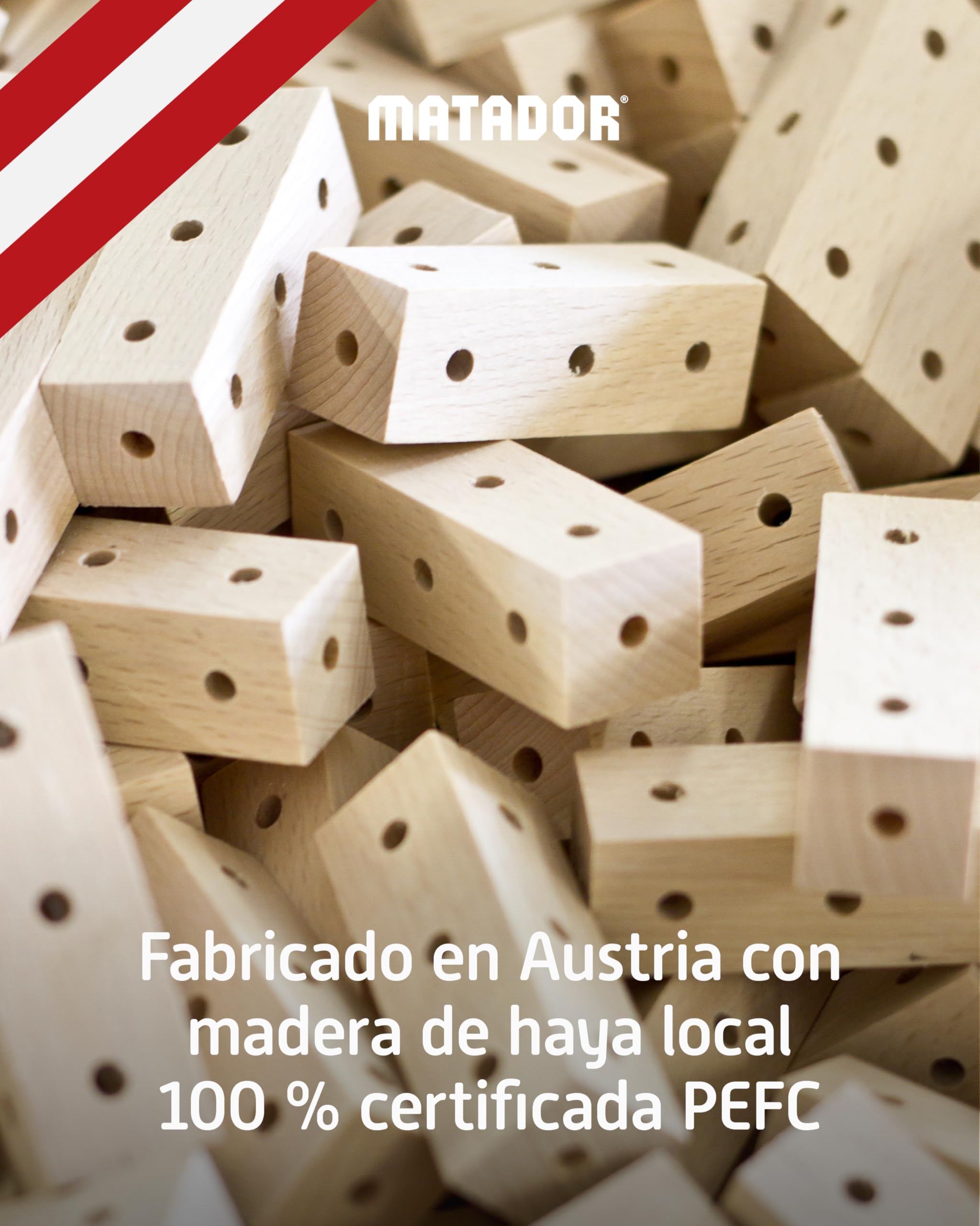 Matador Set de Construcción para Niños Desde 3 Años – 263 Piezas | Juego de construcción en Madera Atractivo para fomentar Creatividad y motricidad Fina, con Varillas, Bloques, Martillo y Pinza