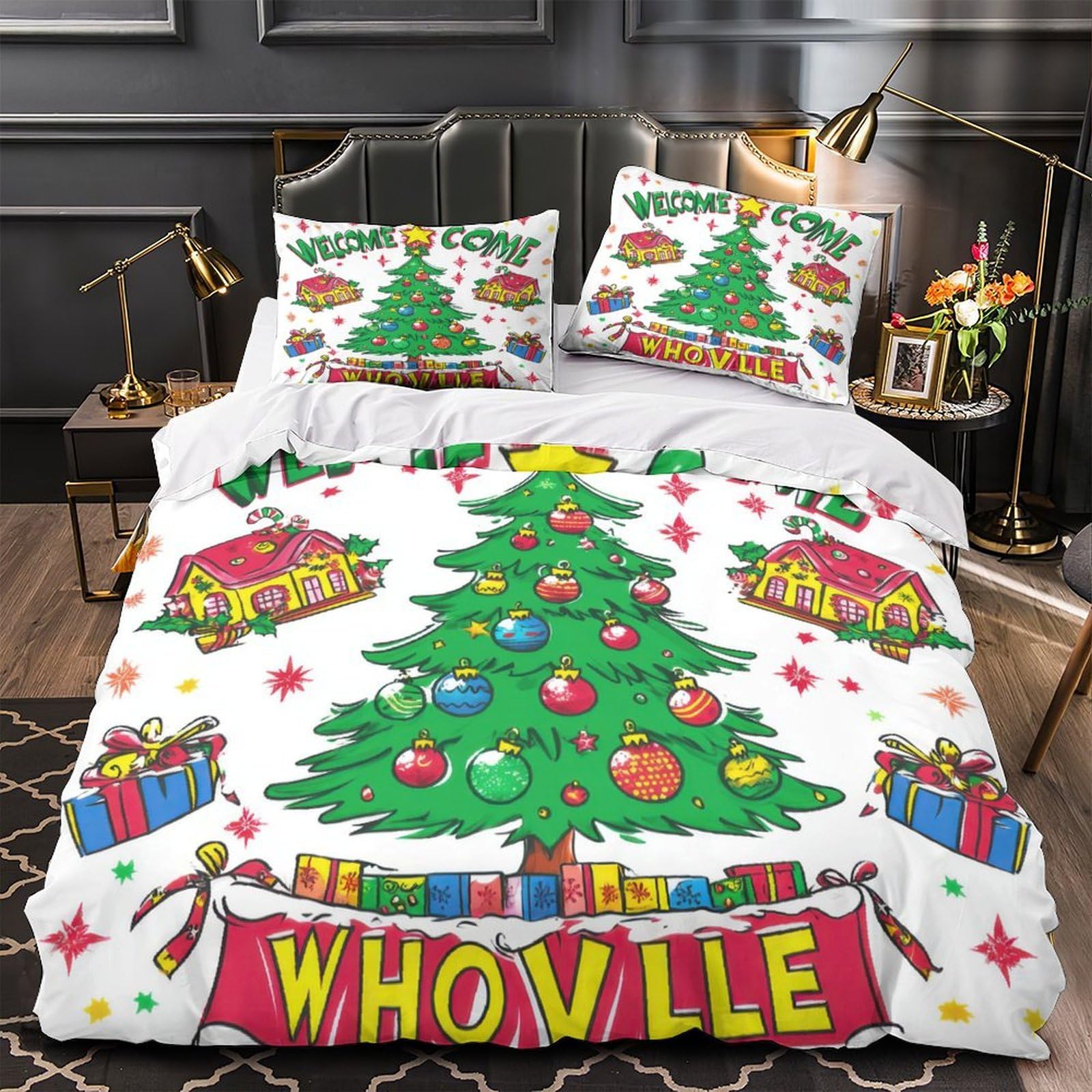Housse de couette Arbre de Noël imprimé 3D, le cadeau festif idéal pour lit de fille et garçon