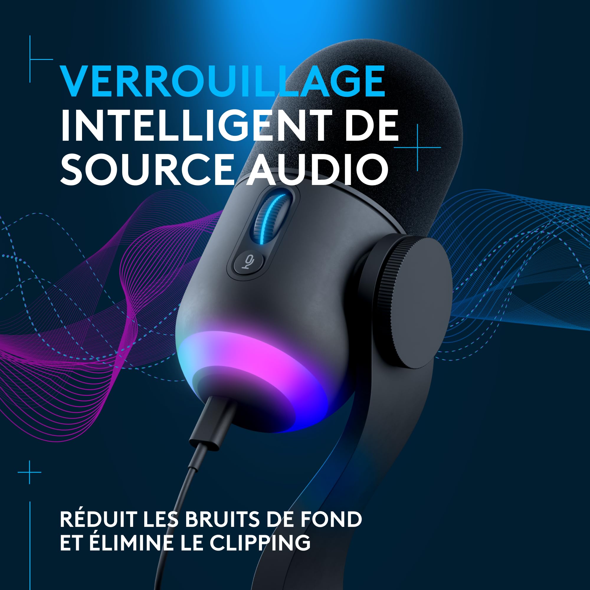 Logitech G Yeti GX Microphone Gaming RVB Dynamique avec LIGHTSYNC, USB prêt à l’Emploi pour Streaming, supercardioïde, pour PC/Mac - Noir