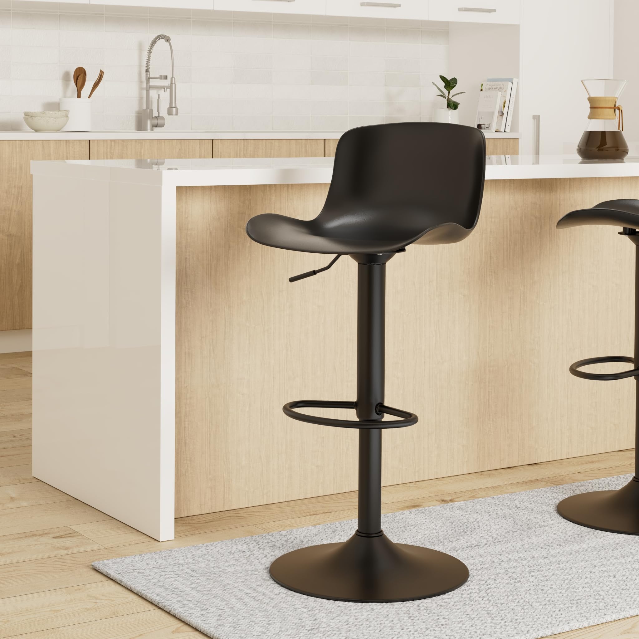 CLP Set 2 Sgabelli Bar Almada in Polipropilene I Coppia Sedie Alte Bancone Girevoli Regolabili 57-78 CM, Colore:Nero