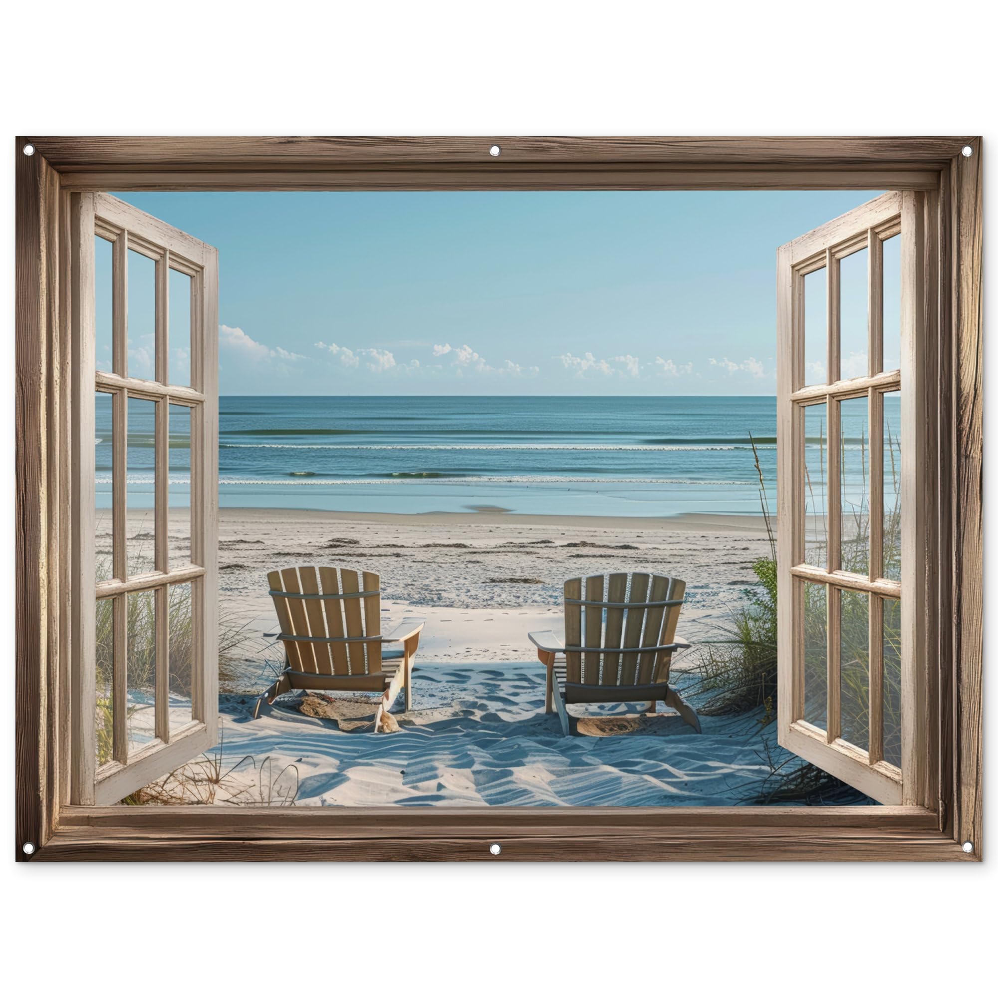 MuchoWow© Gartenposter Outdoor Bilder Gartendeko für draußen Wetterfest | 160x120 cm - Garten Deko Banner Draußen Bild Garden Decoration Fensterblick - Strand - Dünen - Meer - Natur