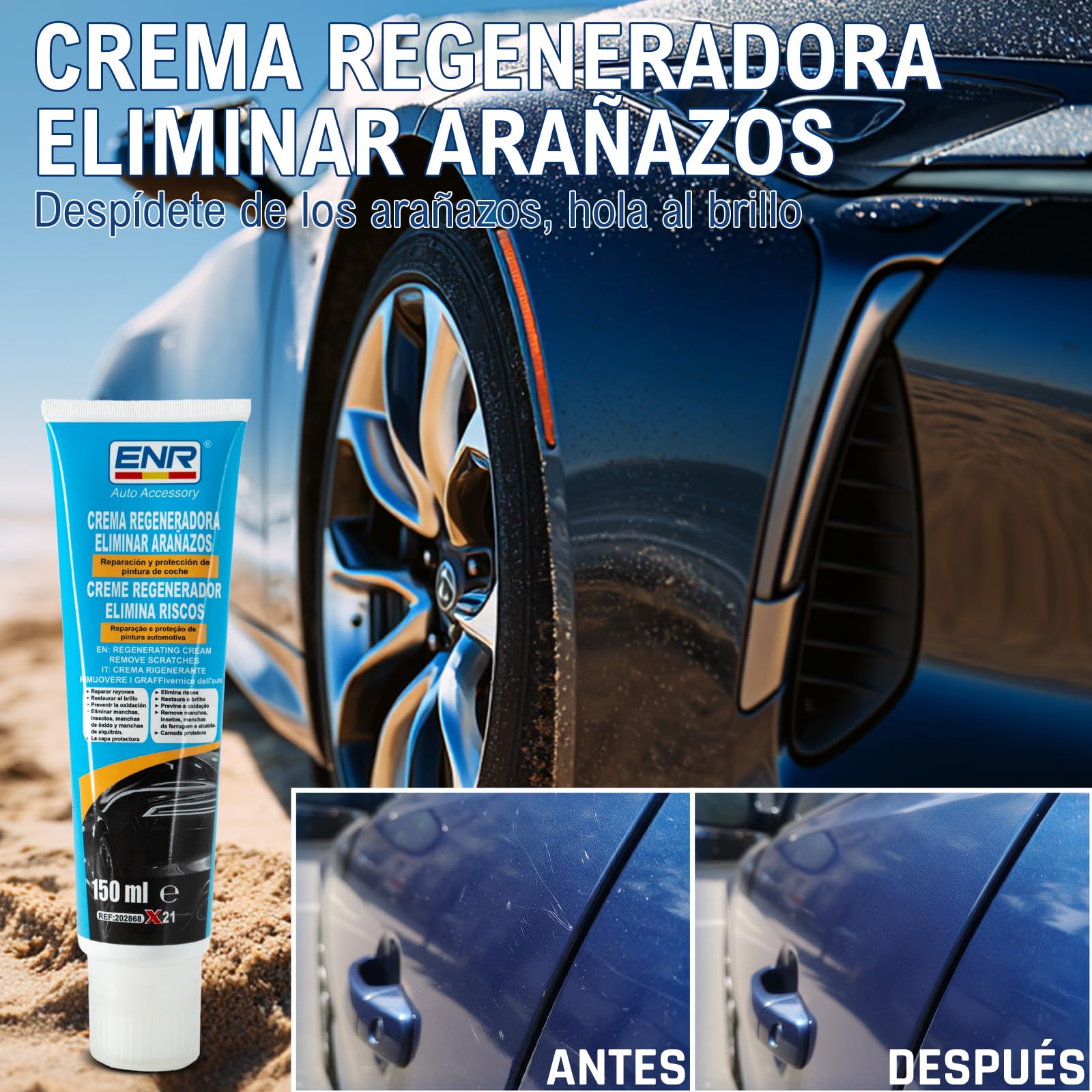 Enerfero Reparador de arañazos,Pulimento Coche Arañazos,Aporta Brillo y Protección,Restos de Pintura y Manchas Persistentes,Fácil Aplicación,50g - 5