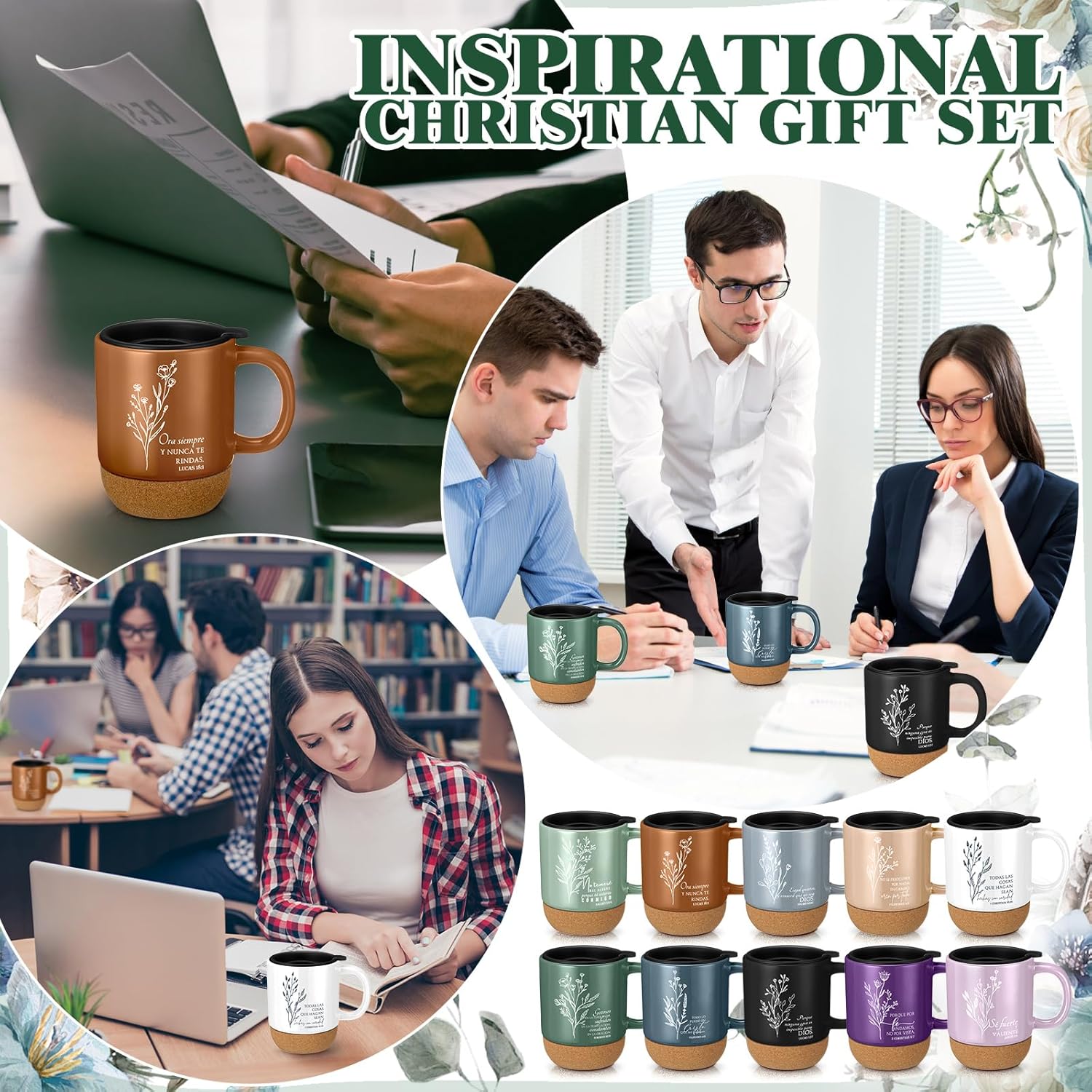 10 Pcs Christian Mugs Bulk Religious Christian Gifts with Bible Verse Coffee Cup 15oz for Women Men Church Member Employee Team Clergy Pastor Valentines(Boho Flower, Spanish) - Image 7