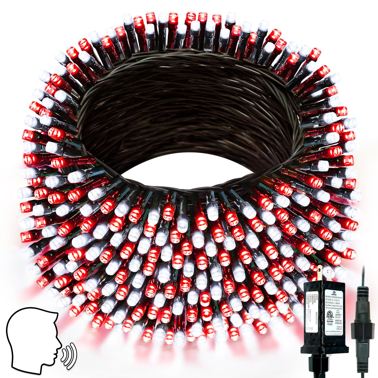 Luces de Navidad inteligentes controladas por voz para exteriores, 200 luces LED extensibles de 75 pies con 6 comandos de voz, 12 modos y temporizador, decoraciones navideñas impermeables para árbol