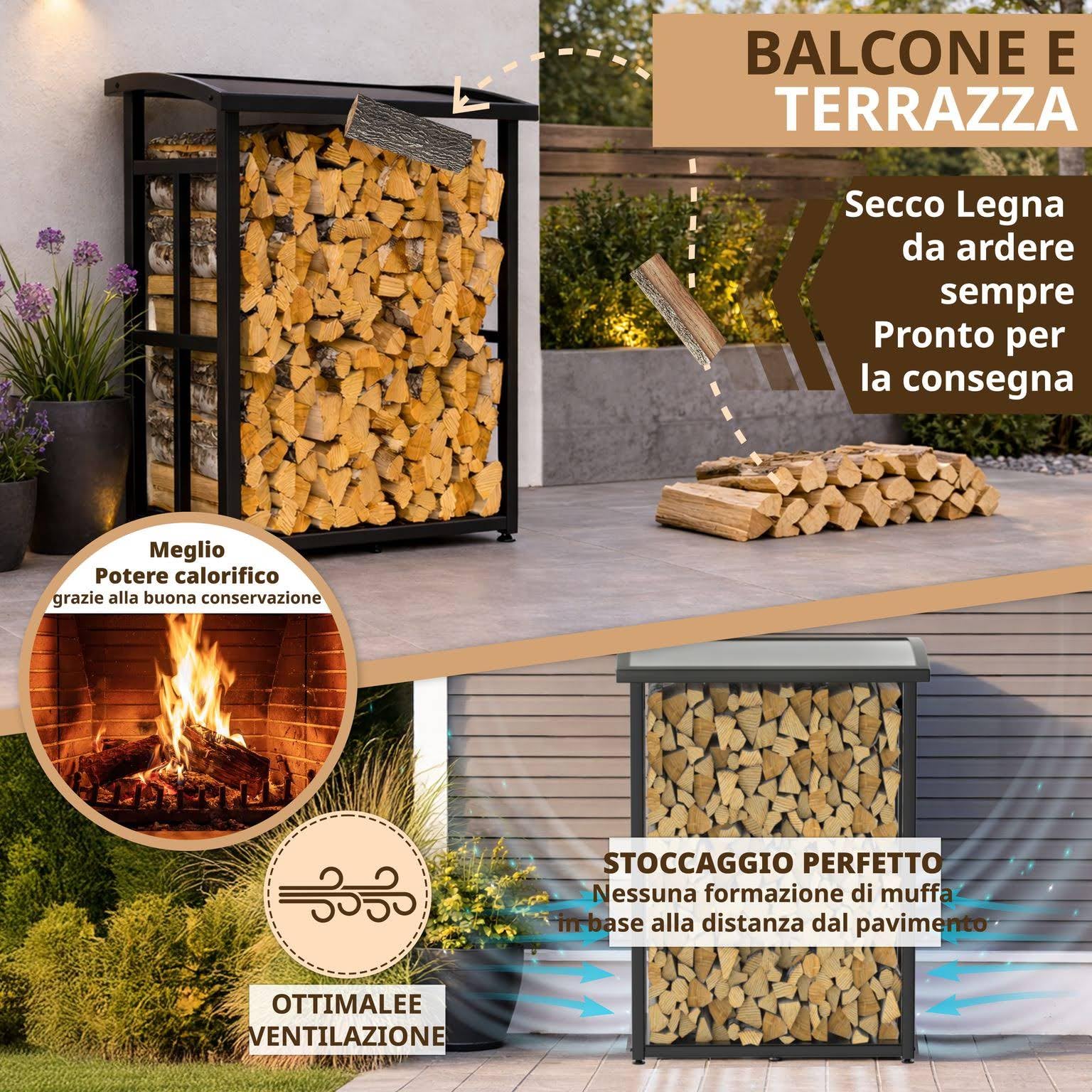 LAWA Portalegna da Esterno con Tetto 91x56x117cm Metallo Nero