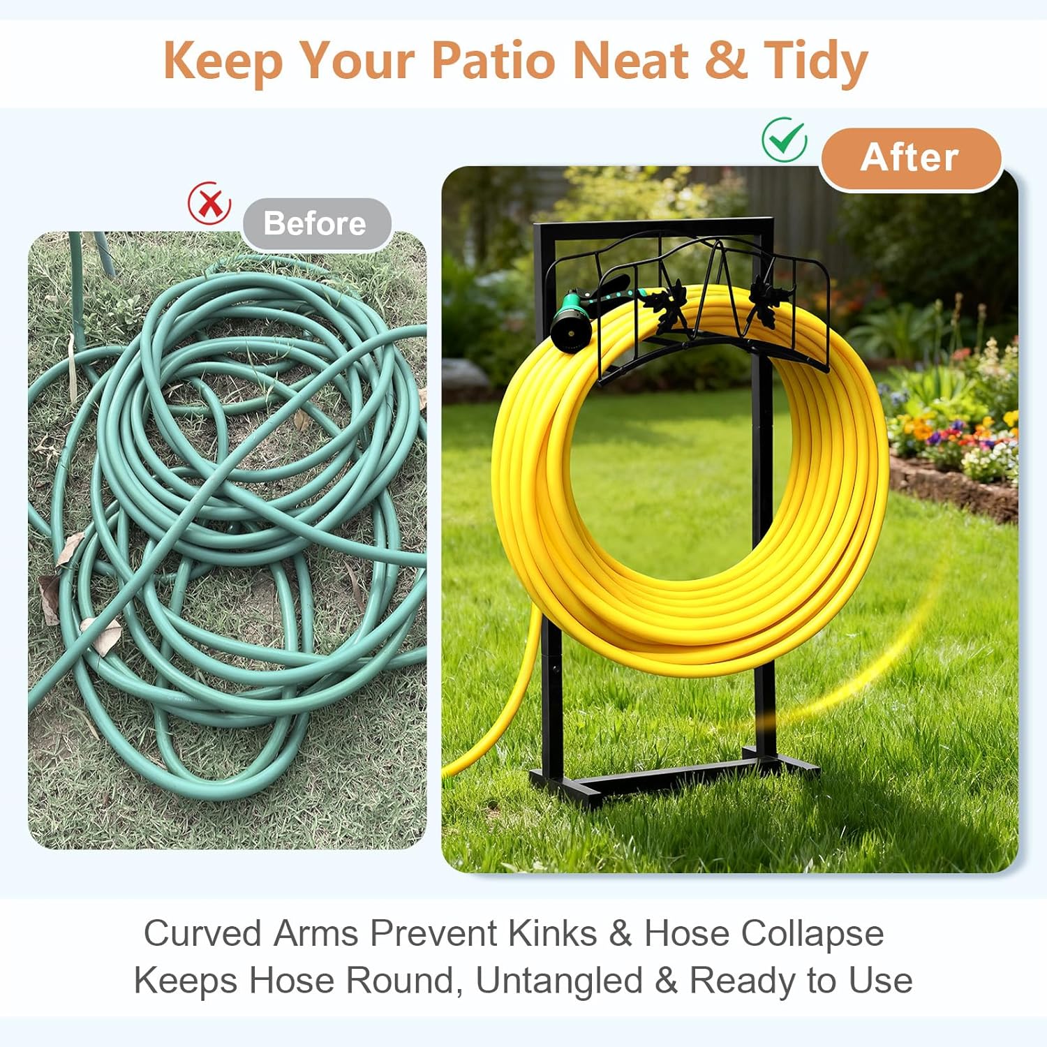 Skypatio Outdoor Garden Hose Holder, Heavy Duty Metal Water Hose Holder Holds 150ft Hoses Freestanding Hose Storage Stand with 4 Stakes, Rust-Resistant Hose Hanger for Outside