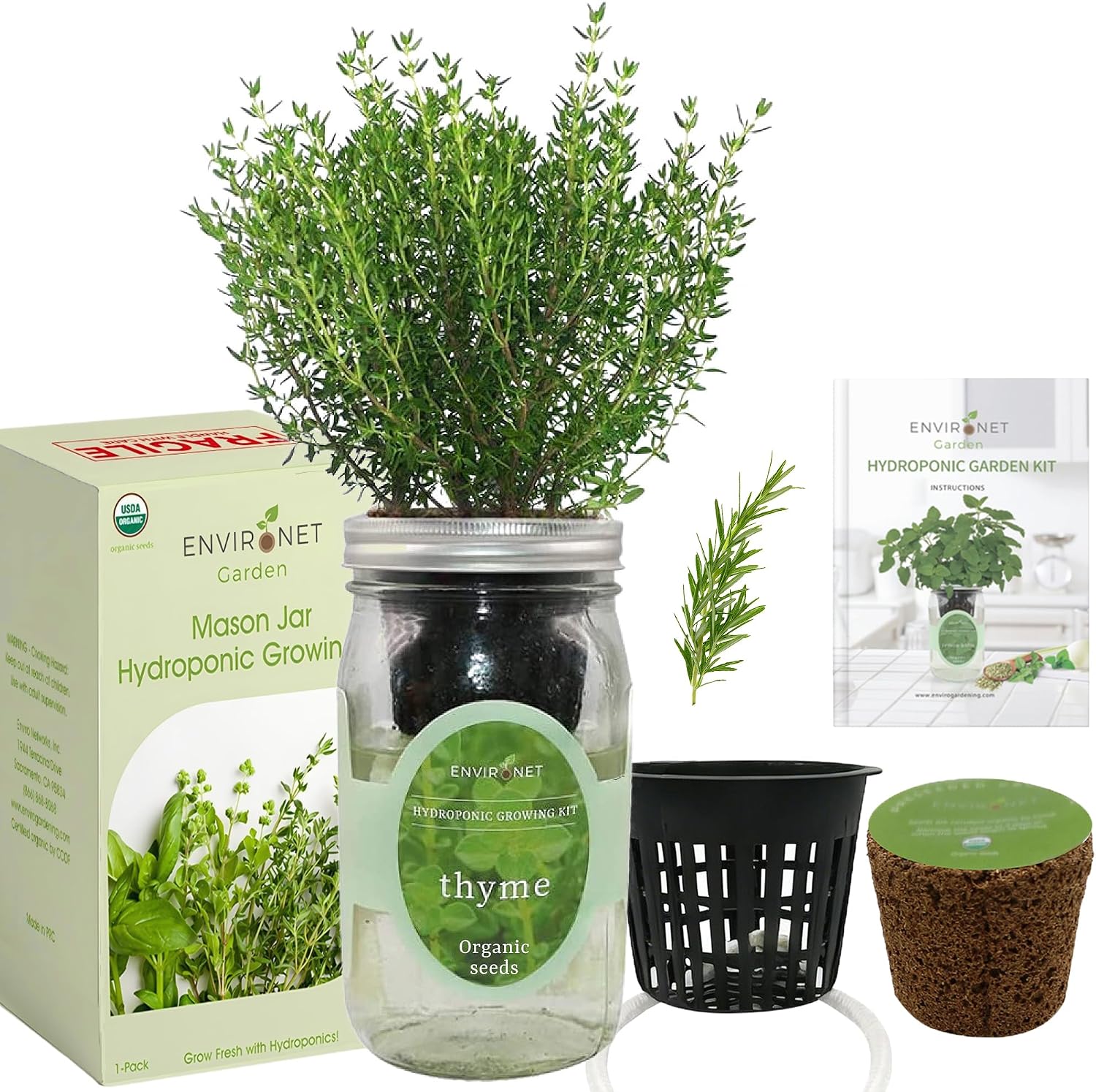 Hydroponic Herb Growing Kit, Self-Watering Mason Jar Herb Garden Starter Kit Indoor, Window Herbs Garden, Grow Your Own Herbs from Organic Seeds (Thyme)