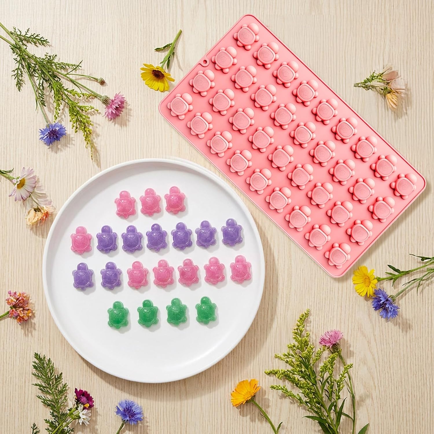 2 Pcs Mini Turtle Gummy Molds Silicone, 72 Cavity Sea Animal Gummy Candy Chocolate Jello Wax Resin Mold For DIY Baking Desserts Cake Decoration