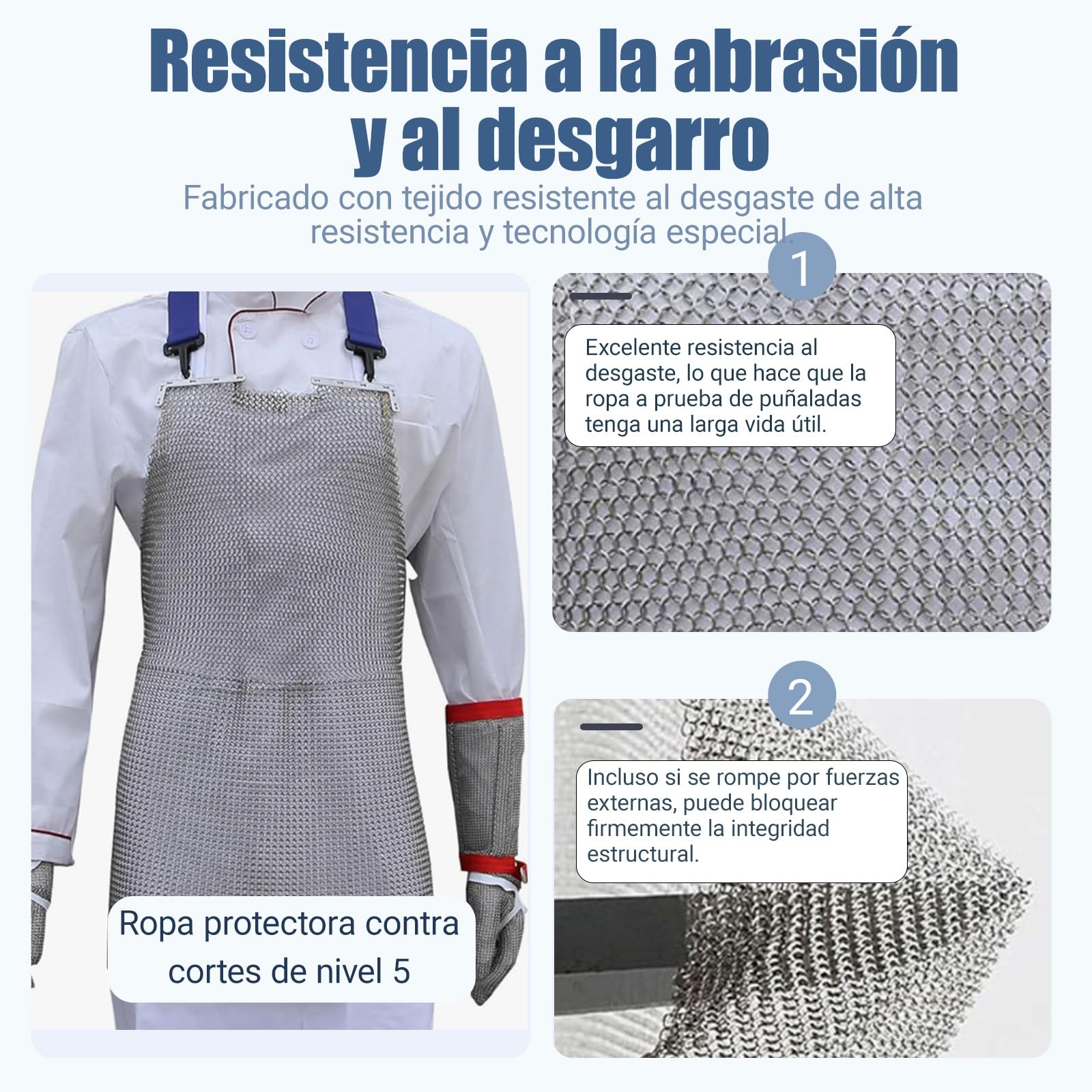 Delantal resistente a cortes, babero de trabajo de seguridad de acero inoxidable, Delantal Protector De Trabajo De Seguridad De Carnicero, con Correas Ajustables for los Hombros