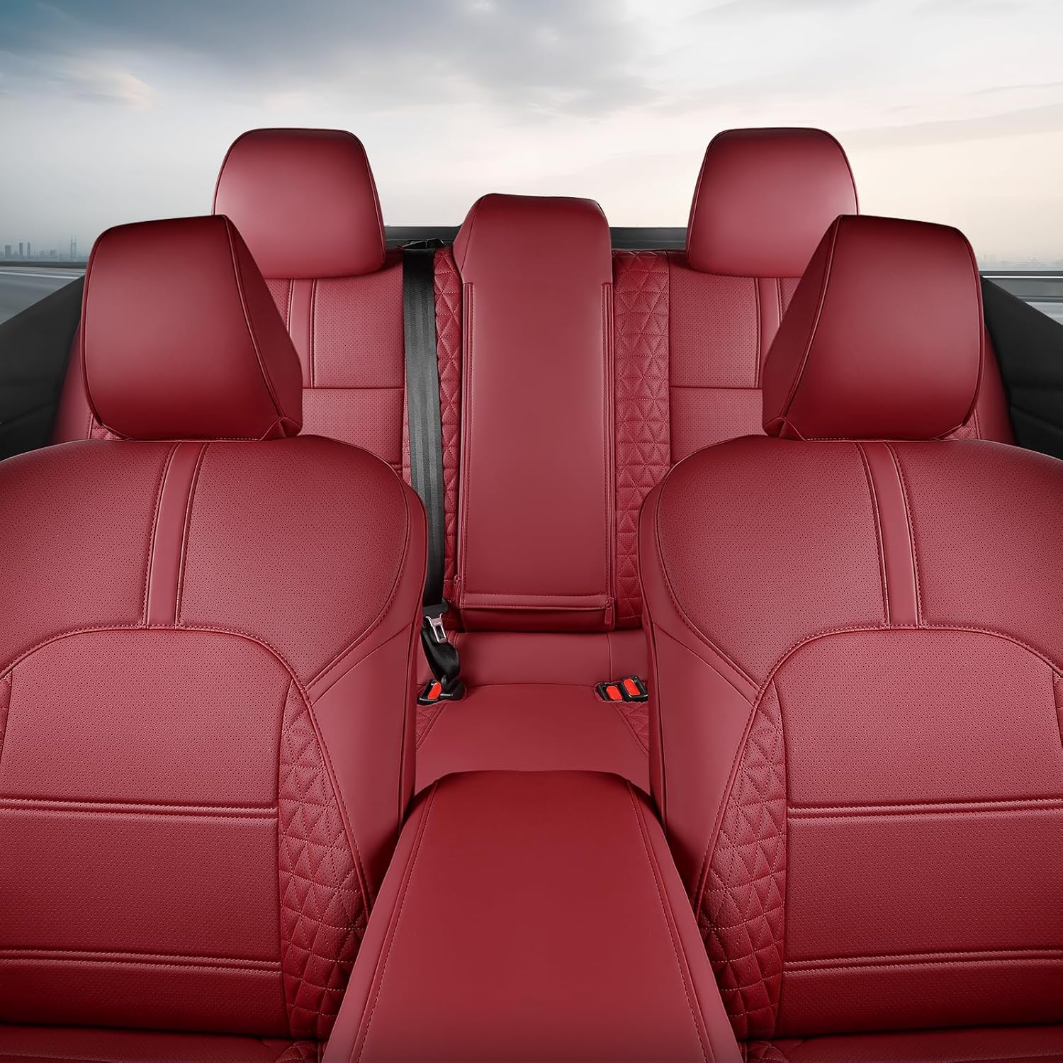 FREESOO Toyota Camry Seat Covers Full Set Custom Fit for Hybrid SE,Hybrid LE2026 2025 Models, Premium Waterproof Leather Car Seat Protectors (Wine Red)