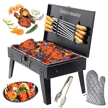 (Device) Traveler Foldable Charcoal Barbeque Grill with 8 Skewers, (Stellar Black)