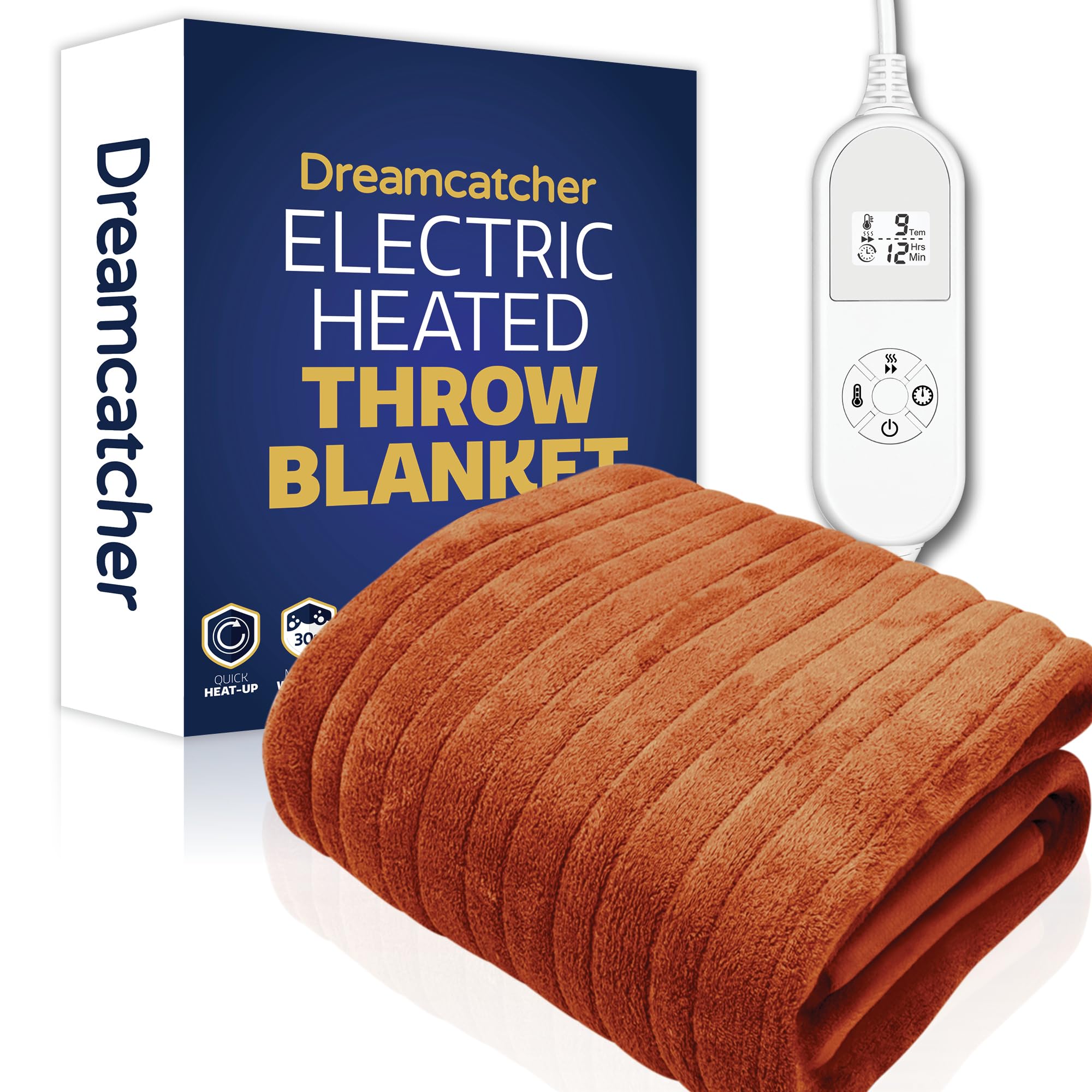Dreamcatcher Terracota Heated Throw Electric Blanket, 160 x 120cm Heated Blanket Machine Washable Soft Fleece Electric Throw Overblanket with 12HR Timer and 9x Control Heat Settings