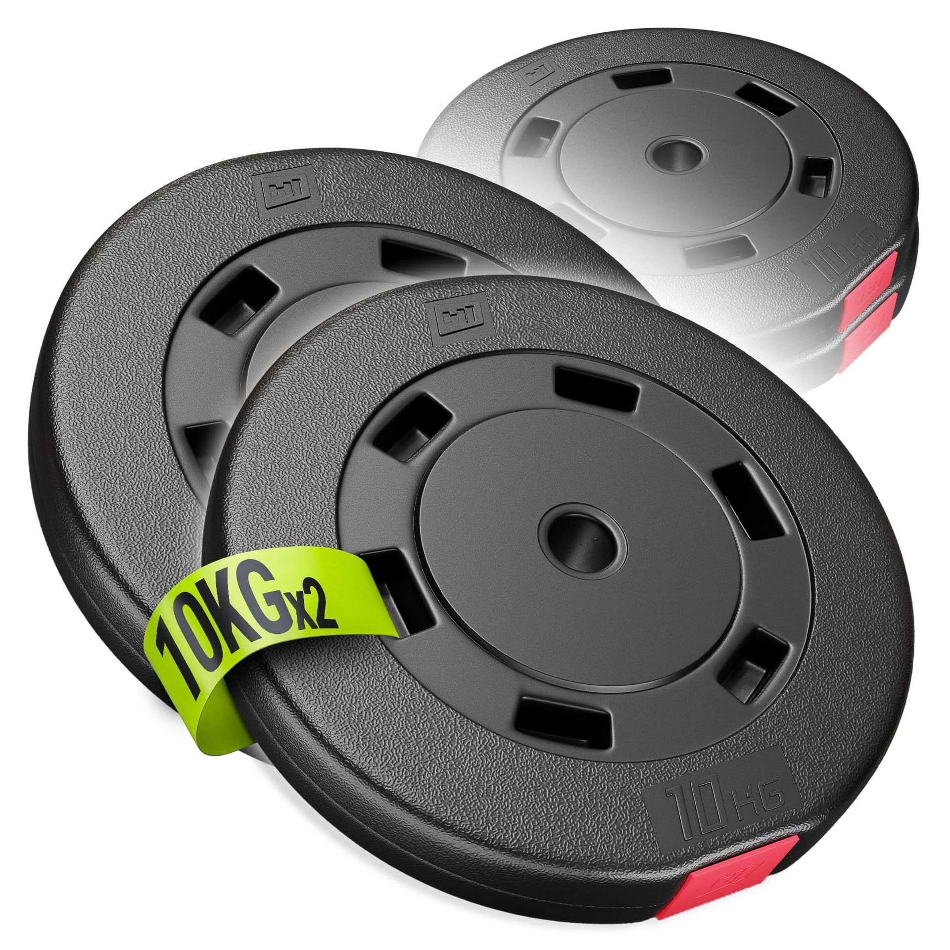 Hop-Sport Hantelscheiben Set 20 kg (2x10 kg) Kunststoff – 31 mm Lochdurchmesser, für Standard 30 mm Langhantelstangen